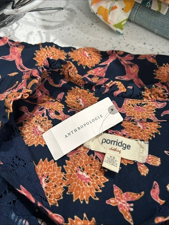 Anthropologie Porridge Navy Floral Lace Puff Sleeve Popover Blouse – XS
