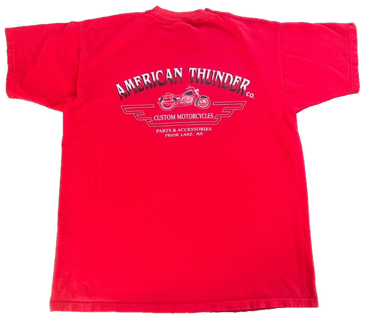 VTG 90s American Thunder Custom Motorcycles T-Shirt XL Red Biker Prior Lake MN