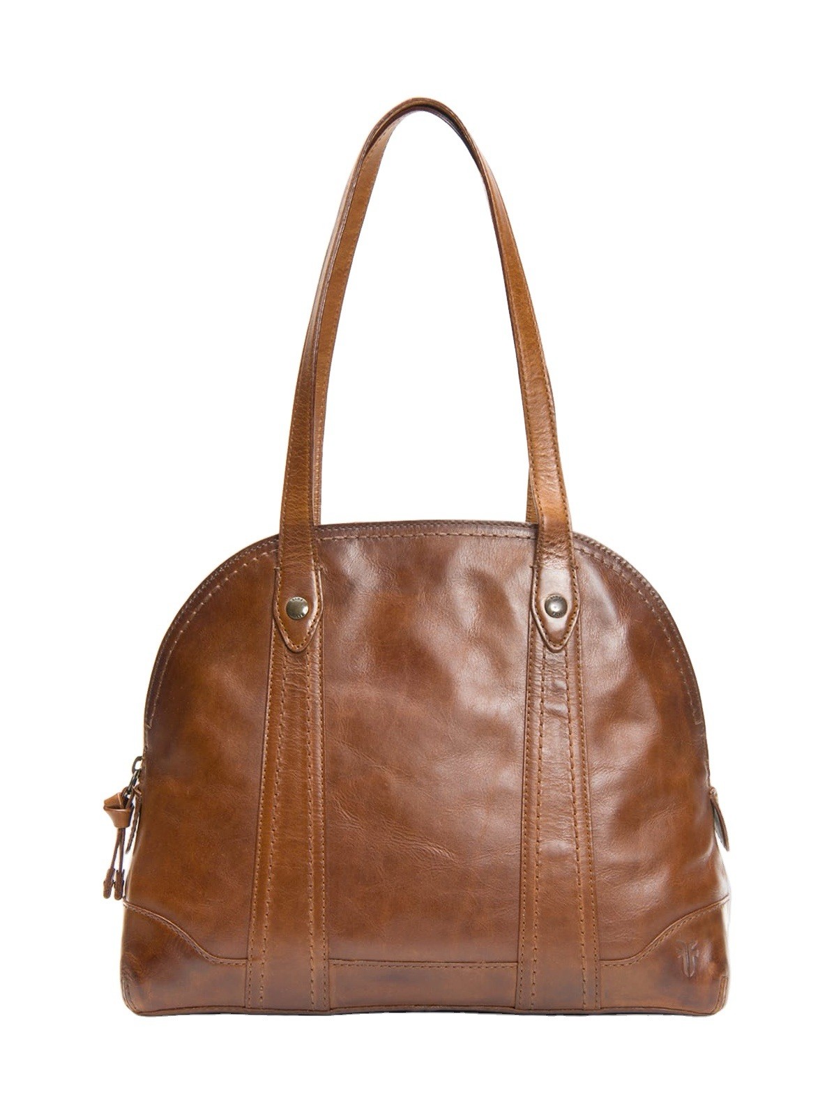 FRYE Melissa Leather Domed Satchel in Cognac Double Top Handles