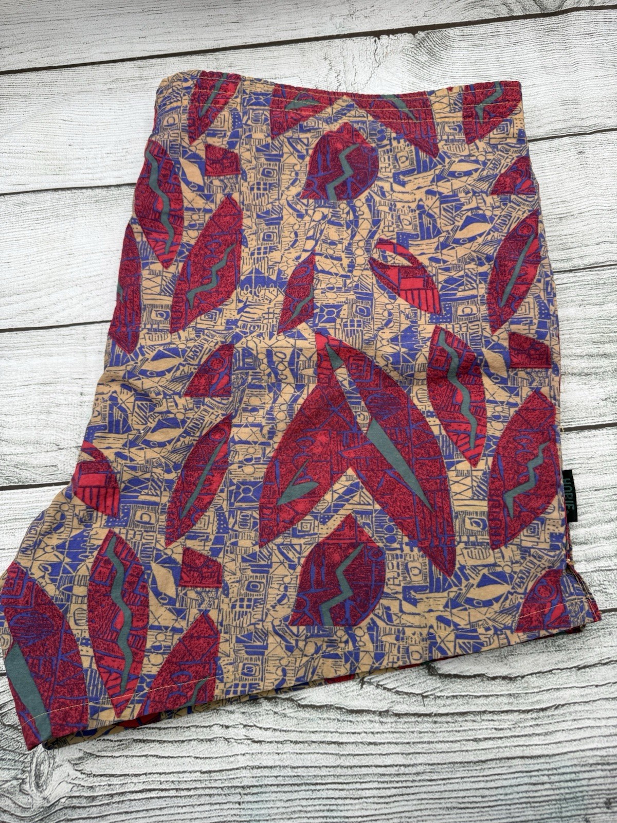 Vintage 90s Hobie Swim Trunk Shorts Lined Pockets Lined XL Tribal AOP 4″ Inseam