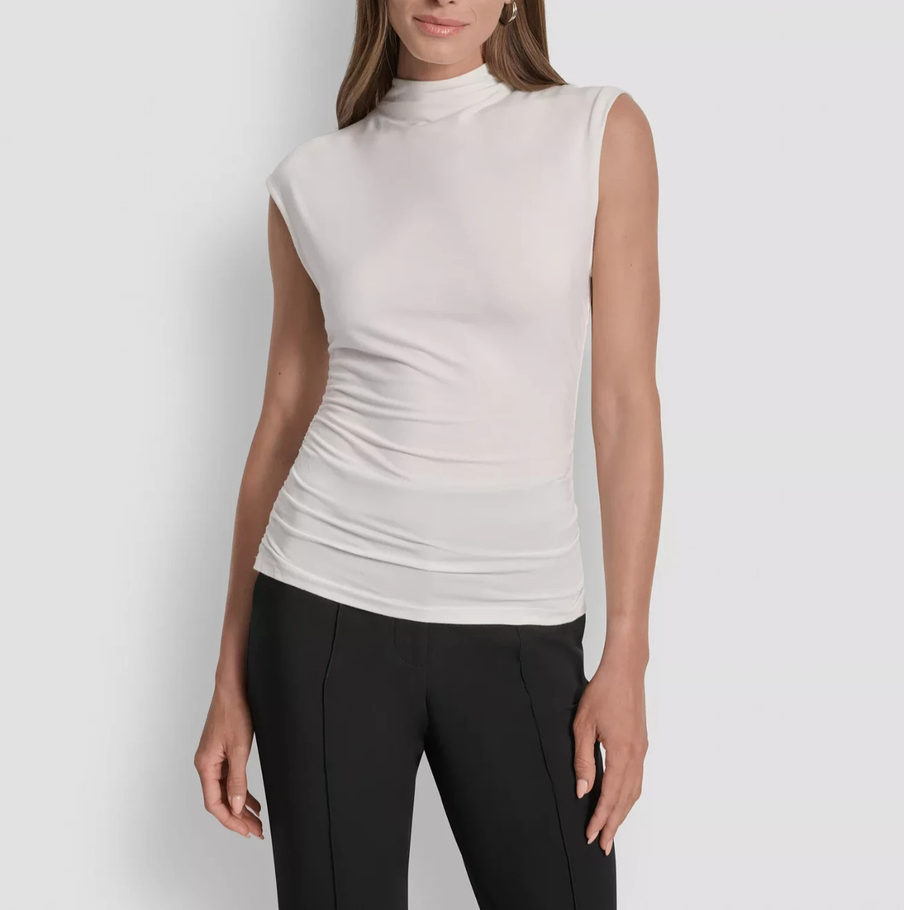 DKNY Mock-Neck Sleeveless Side-ruched Knit Top MSRP $49