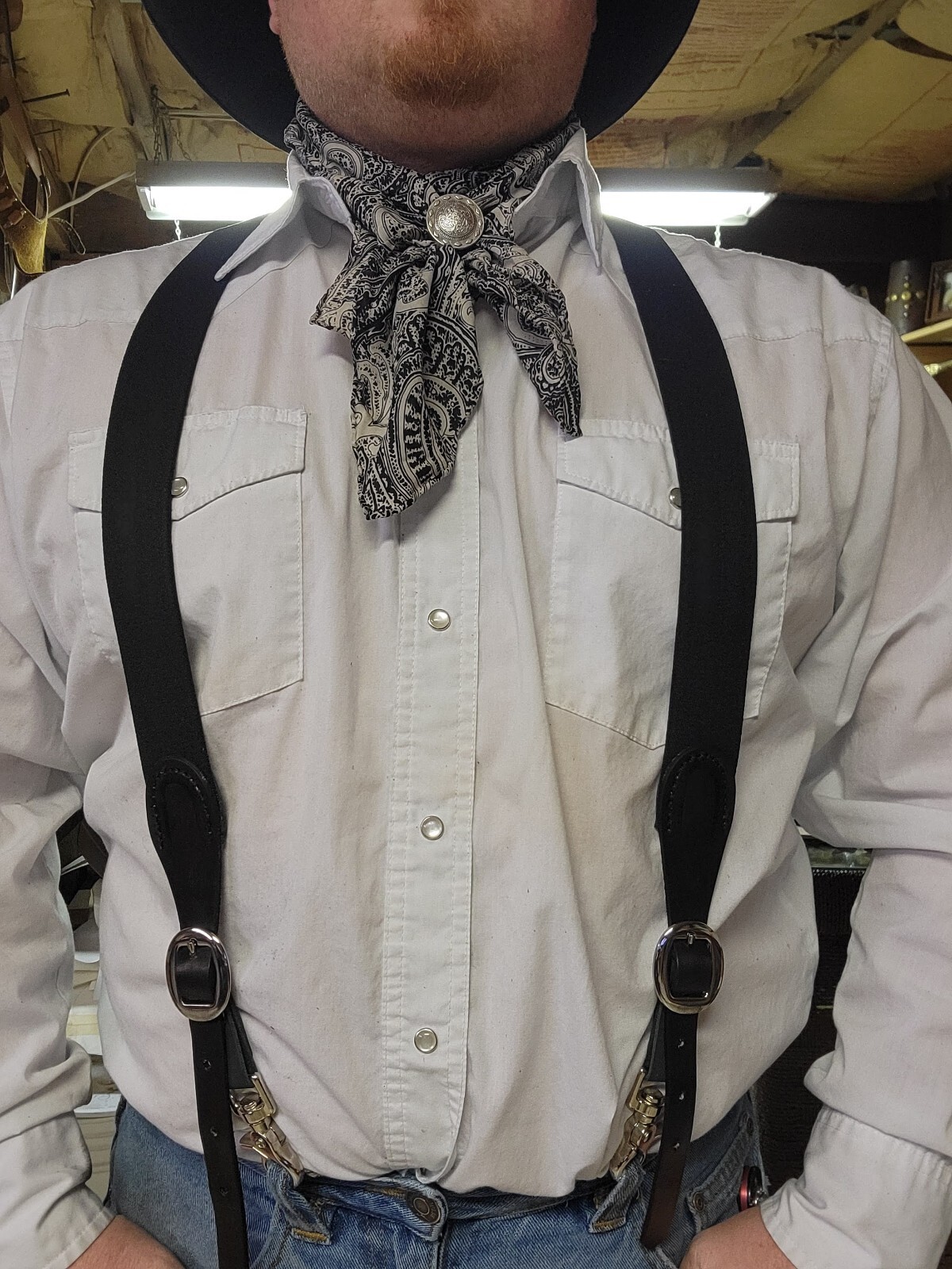 Mens Belt Hook Y-Back Elastic Suspenders Black Heavy Duty Very Adjustable