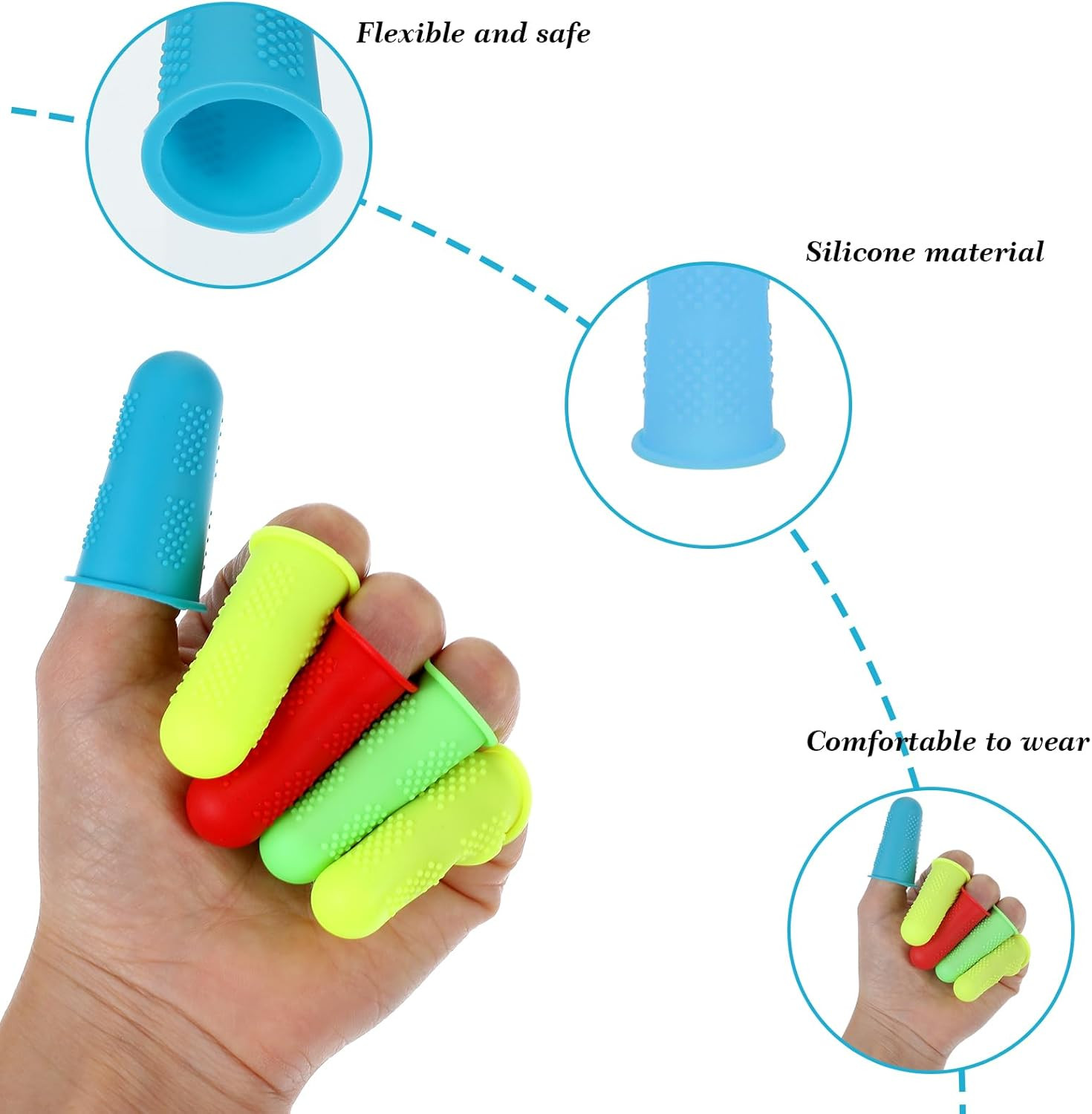 12 PCS Silicone Finger Protectors Covers, 3 Sizes Rubber Finger Tips Office Thum