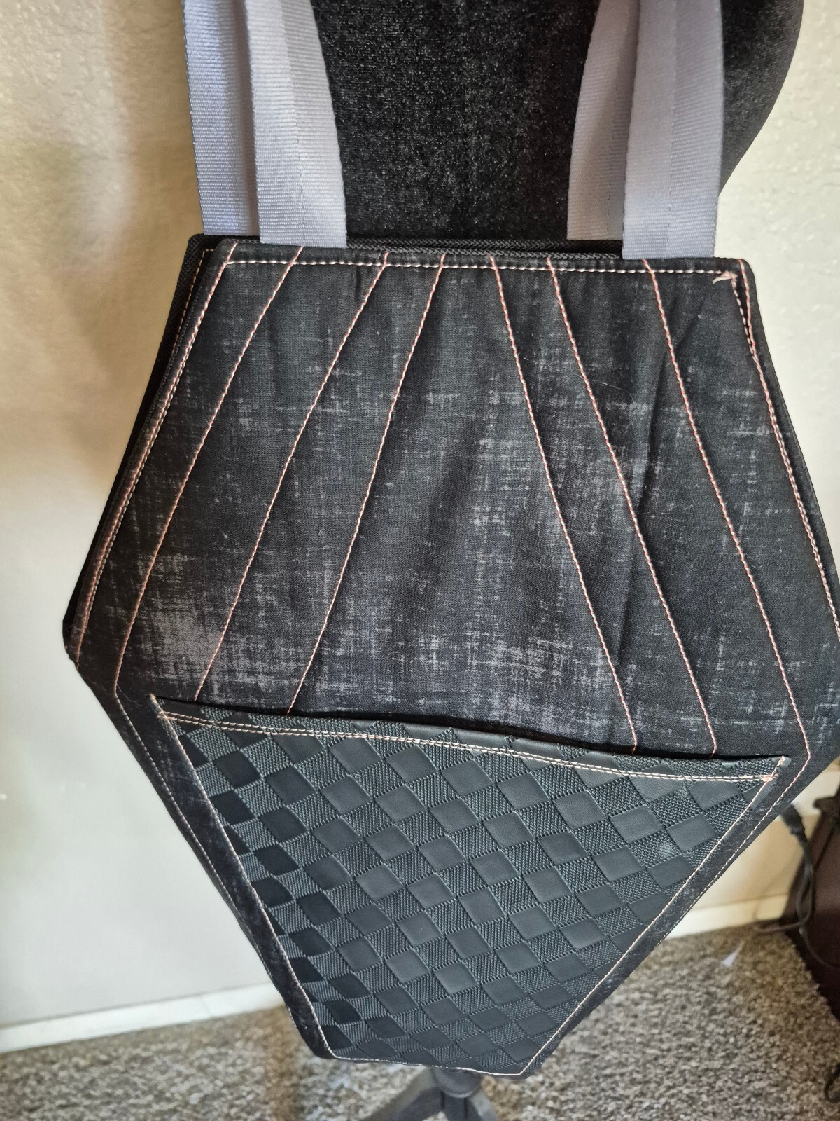Edgy coffin-shaped tote bag with Camper graphic and waterproof canvas lining.
