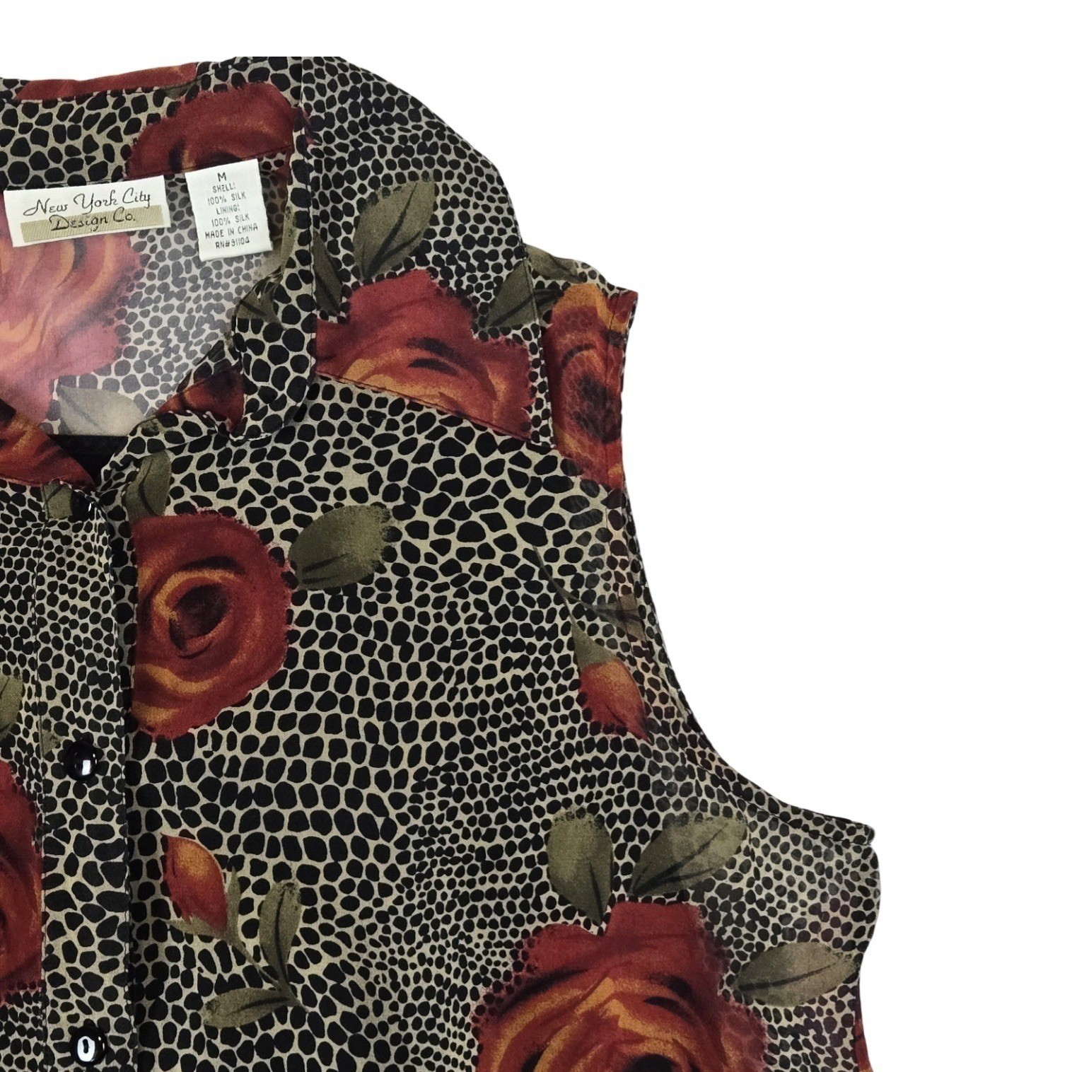 VTG 90s Silk Rose Leopard Tank Top Blouse MD New York City Design Co Flowly