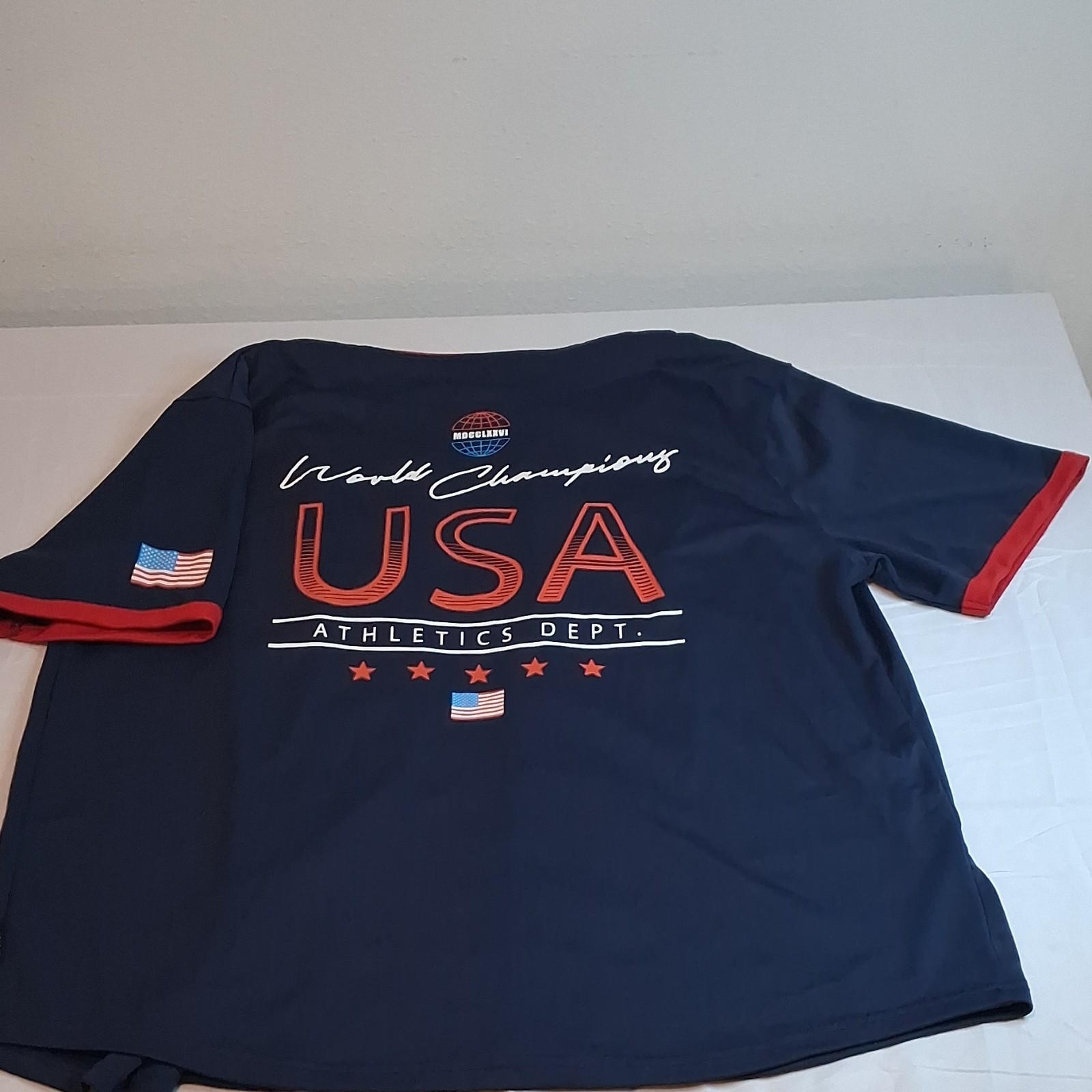 Brooklyn Cloth Men’s XL USA Graphic Baseball Jersey Button-Front V-Neck Navy