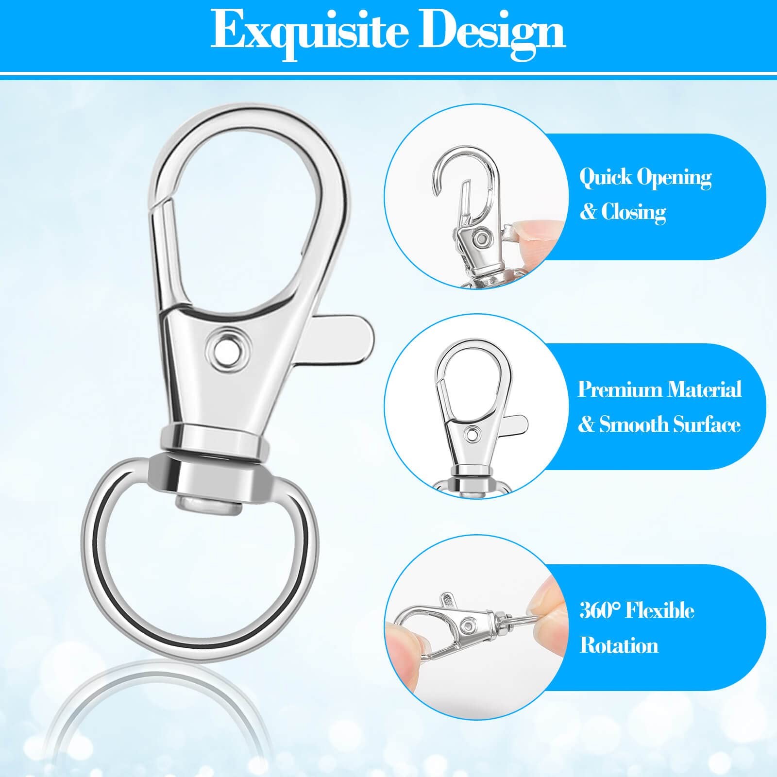 Keychain Hook Clip, 50Pcs Swivel Snap Lobster Claw Clasp Small Silver