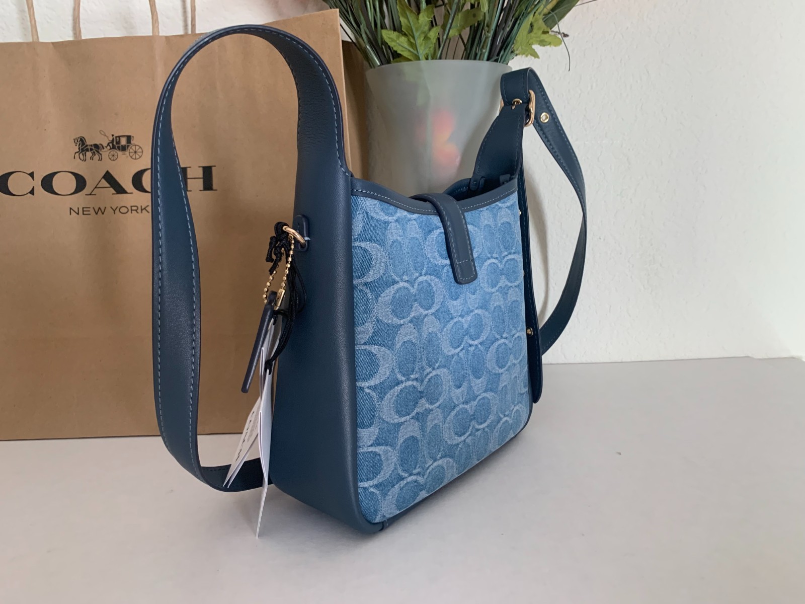 NWT Coach CCZ44 Hadley Mini Crossbody Bag In Signature Denim & Leather Indigo