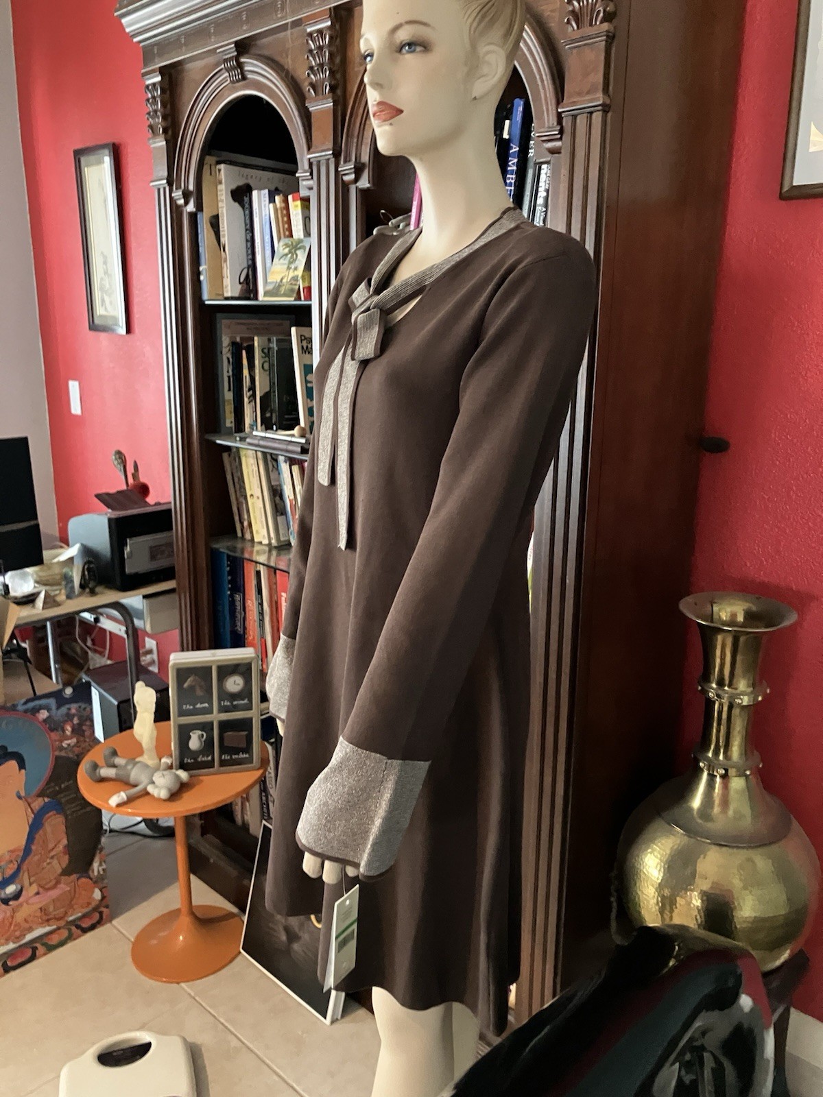 Nanette Lepore Size Large Women’s Knit Dress Champagne Espresso Brown NWT $128