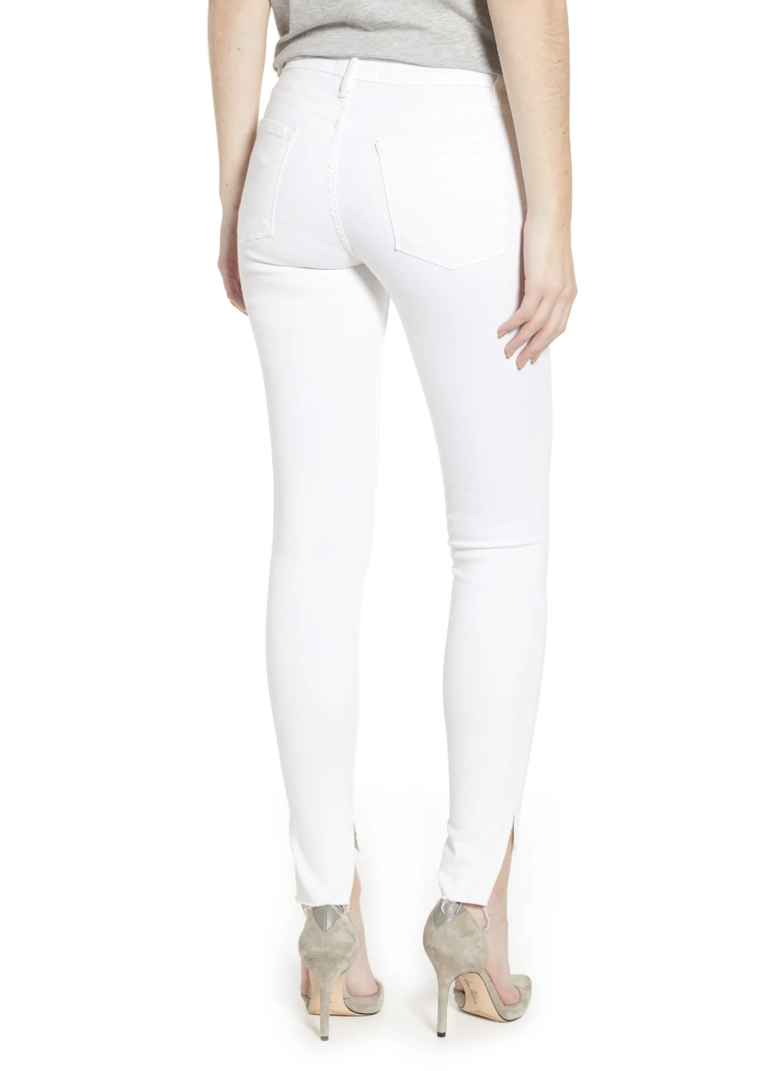 FRAME DENIM Le Skinny de Jeanne Raw Stagger Jeans Denim White Blanc 24 $205 B502