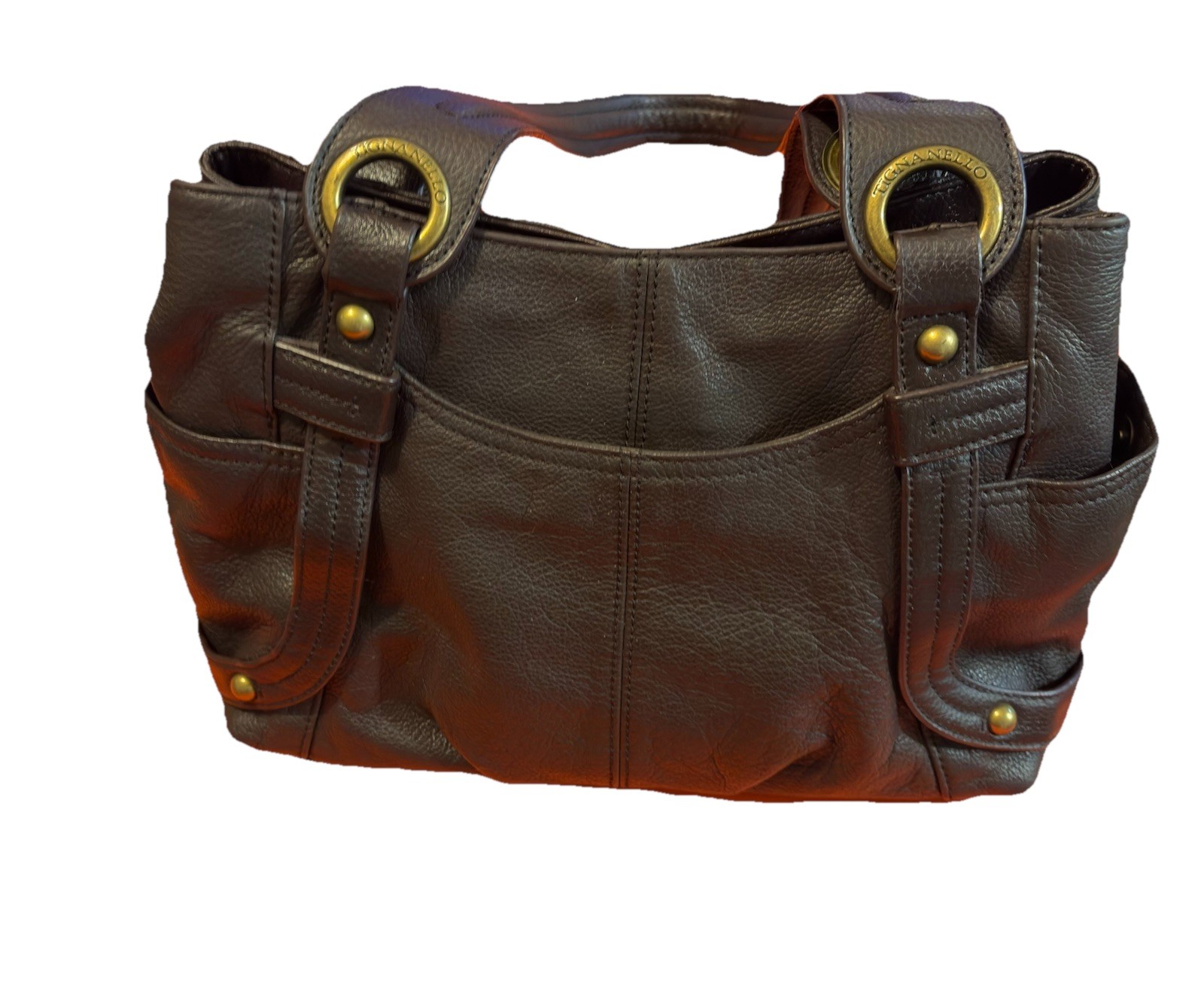Tignanello Brown Pebble Leather Shoulder Bag Purse