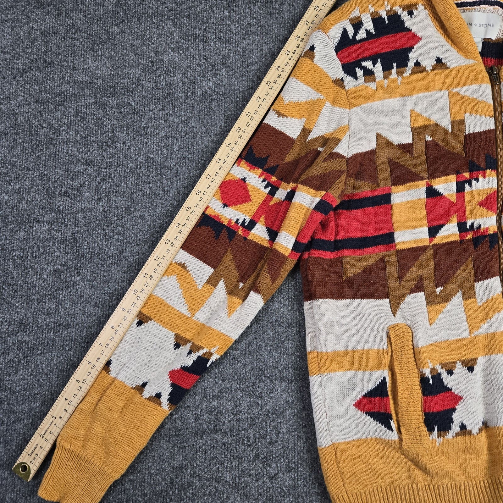 Sun + Stone Cardigan Sweater Mens M Southwestern Aztec Full Zip Cotton Shawl