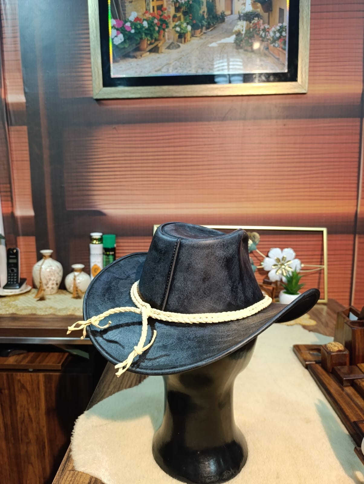 Black Western Cowboy Hat Wide Brim Braided Band Ranch Rodeo Unisex Cattleman Hat