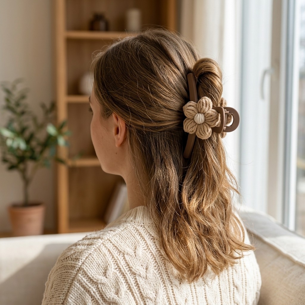 Knitted Flower Hair Claw Decorative Hair Clip for Daily Hairstyling Use