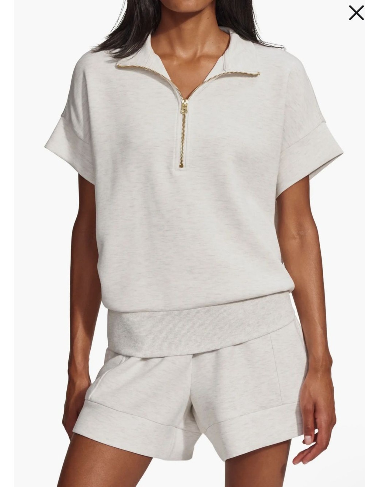 VARLEY Ivory Marl Short Sleeve Half Zip Lounge Top Sz M NWT $140