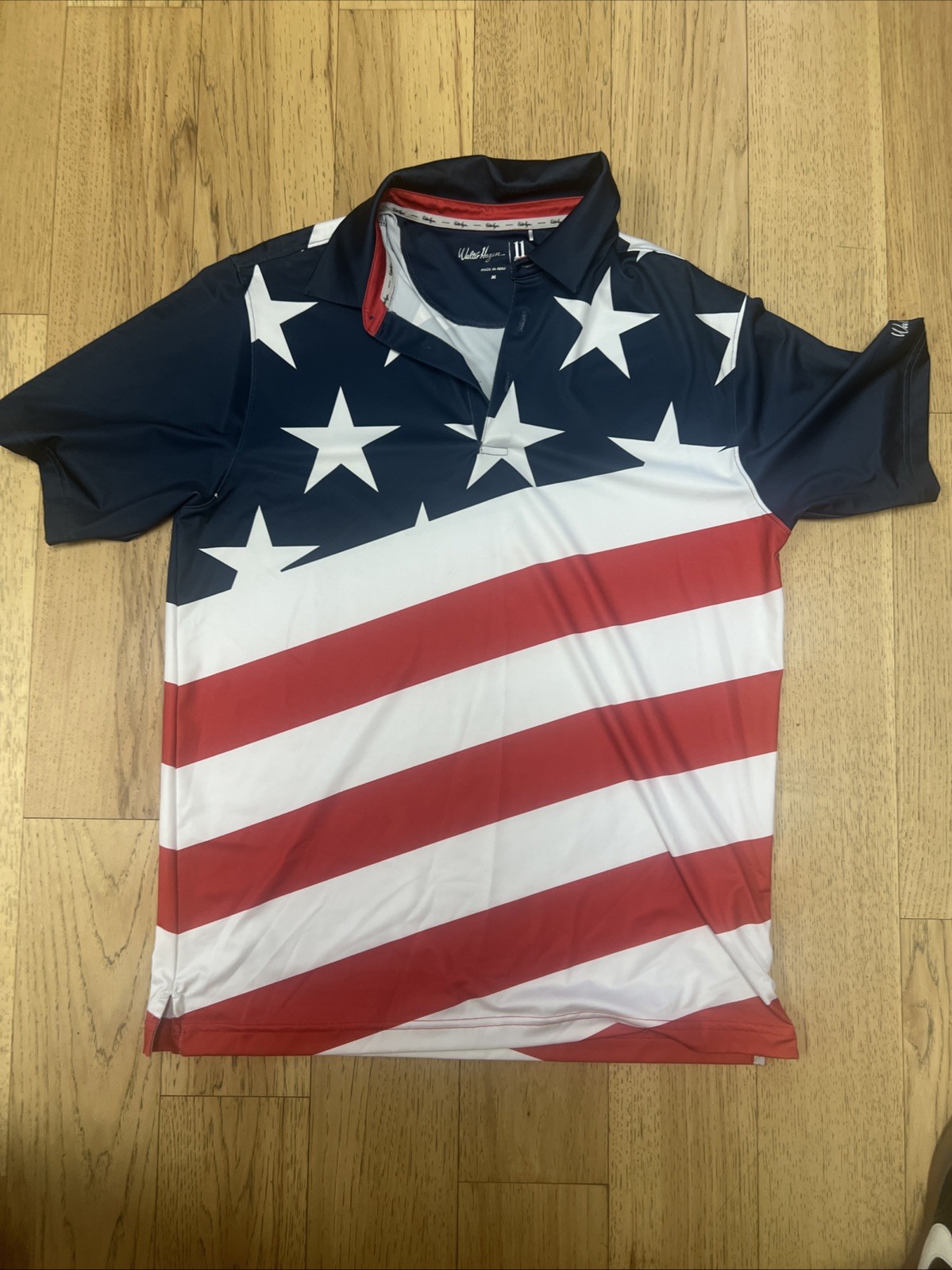 Walter Hagen American Flag Performance 11 Novelty Print Polo Medium 4th Of July
