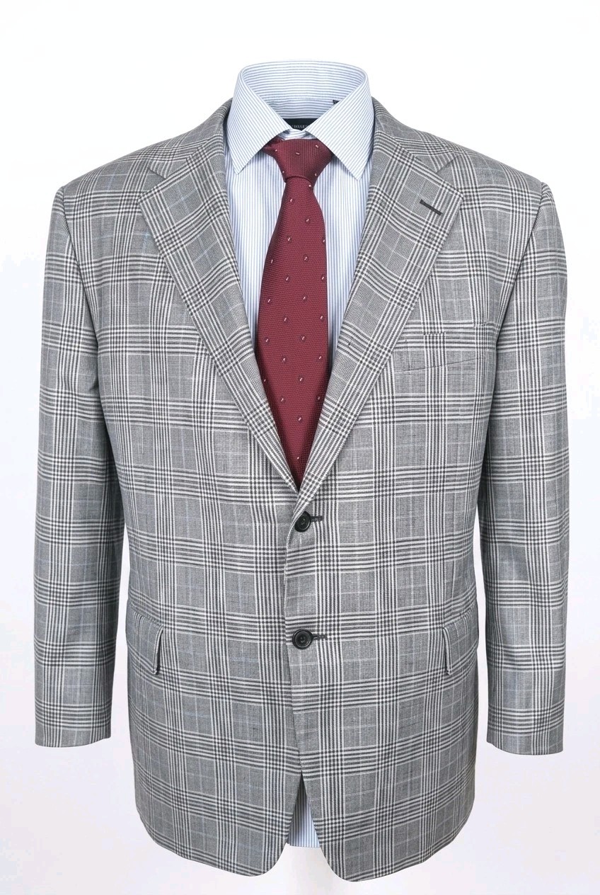 Hickey Freeman Blazer Mens 48 Gray Glen Check Plaid Lightweight Sport Jacket USA
