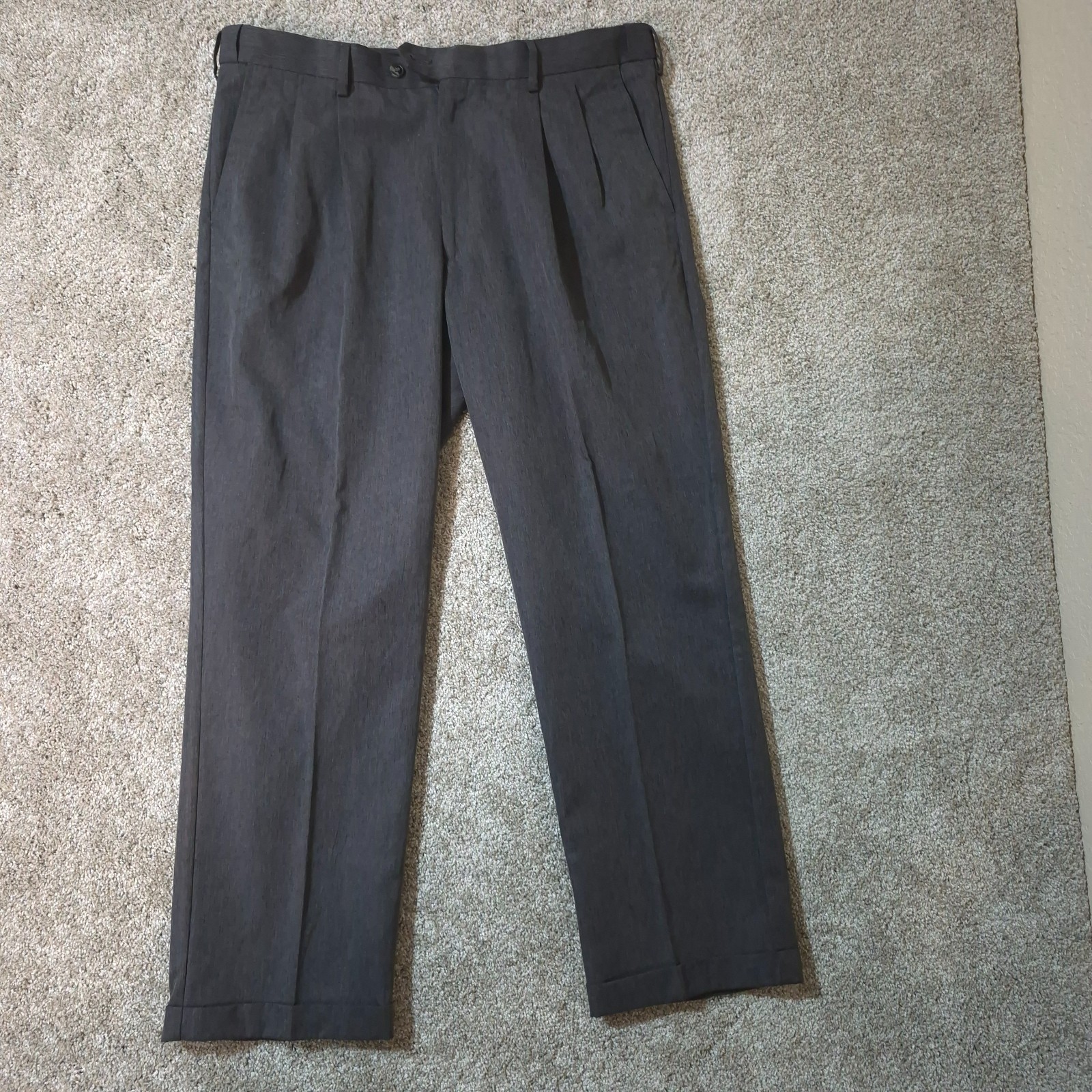 Perry Ellis Portfolio Dress Pants Mens 36×29 Gray Pleated Cuffed