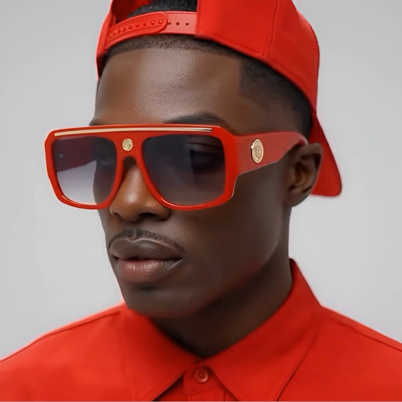 Oversized Square Kleo Lion Head Medallion Flat Top Sunglasses Lentes Shades