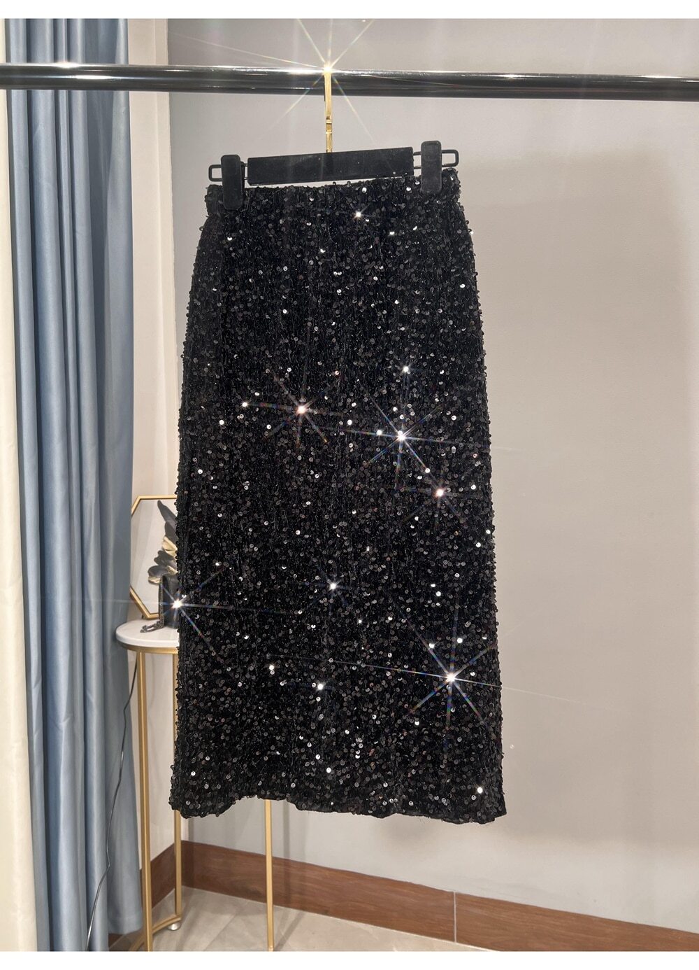 Thickened High-waisted Slim,Versatile Mid-length Skirt SequinSkirt