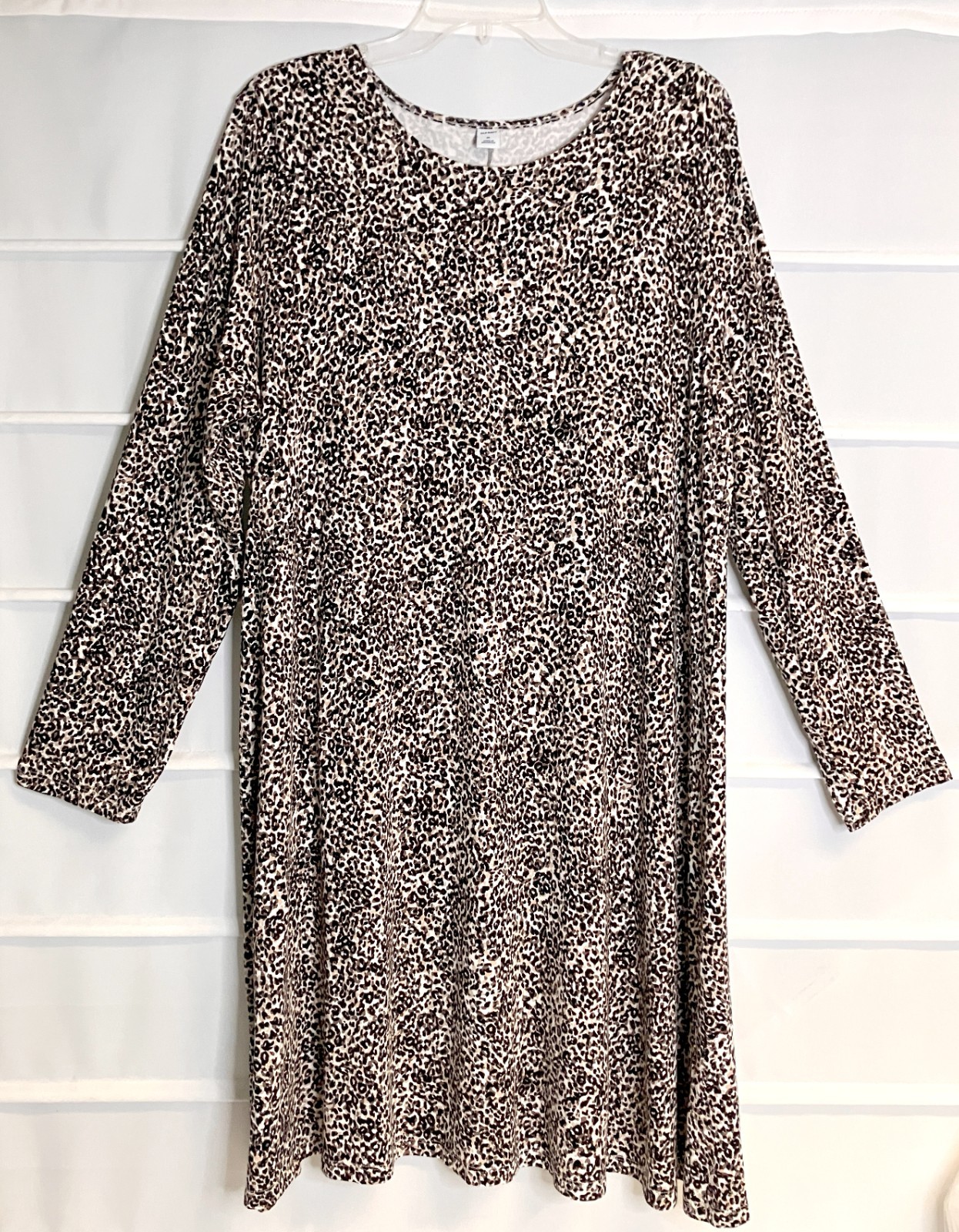 Old Navy Black Brown Animal Print Stretch Rayon LS Pullover Dress XL EC!