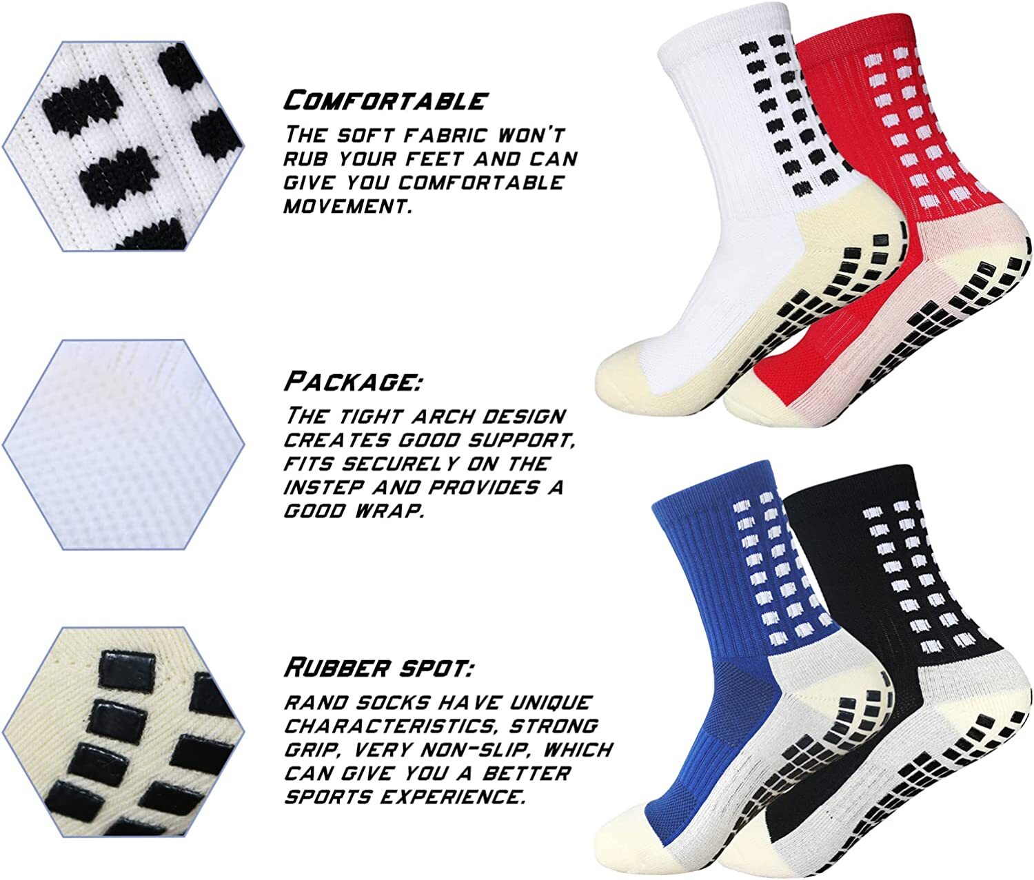 3 Pair Sport Socks Anti Slip W/ Grip Soccer Men Football Basketball Sock Premium