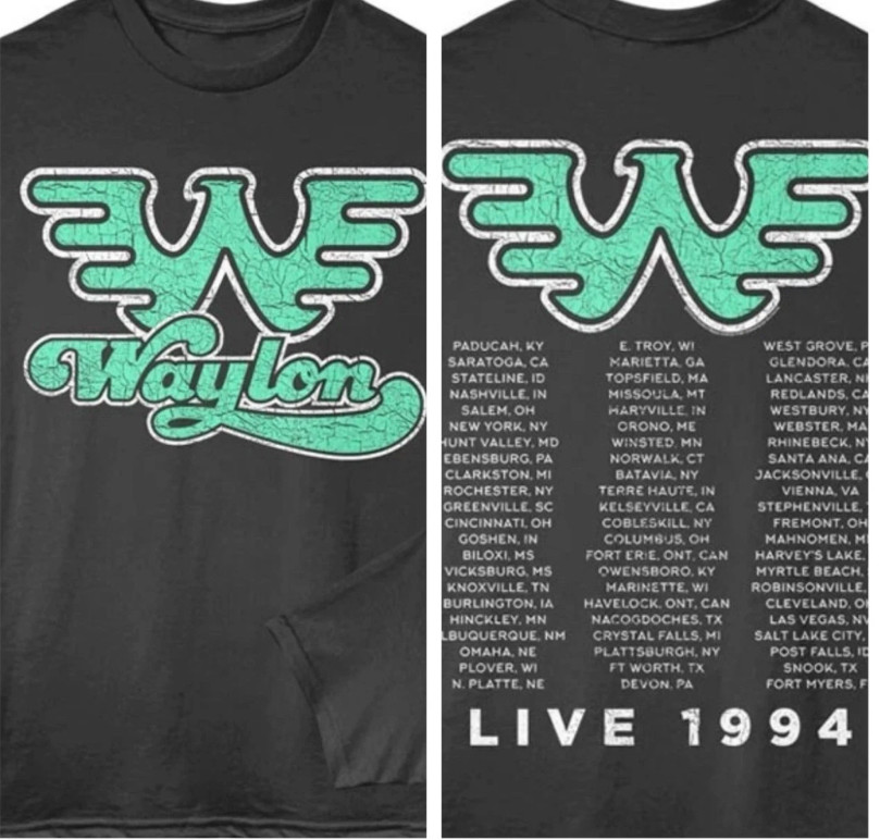 Waylon Jennings T-Shirt Adult 1994 LIVE USA TOUR F&B Country T-Shirt Size S-5XL