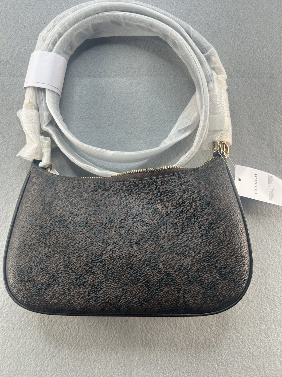 Coach Signature Teri Shoulder Bag Brown Black Leather NWT CV933
