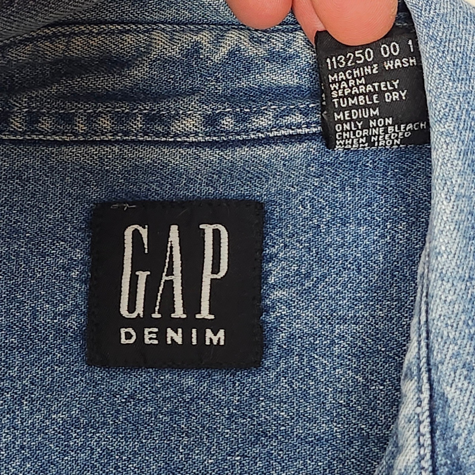 Vintage 90s GAP Denim Shirt Button Up Medium Wash Grunge Shacket Workwear Large