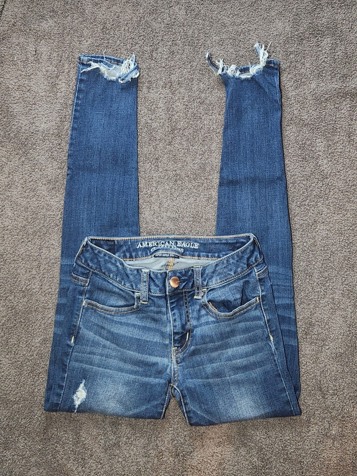 Dark Wash Destroy American Eagle Outfitters Low Rise Jeggings Skinny Jeans 2 Y2K