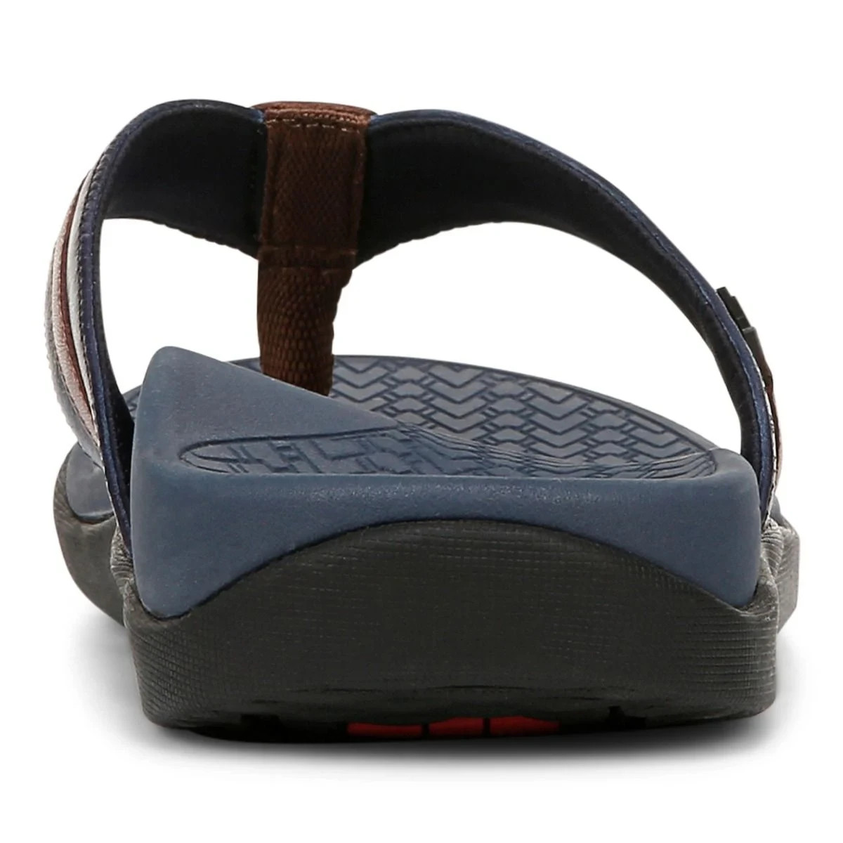 Vionic Tide II Men Toe Post Sandal Orthotic Flip Flop Navy Brown Leather New