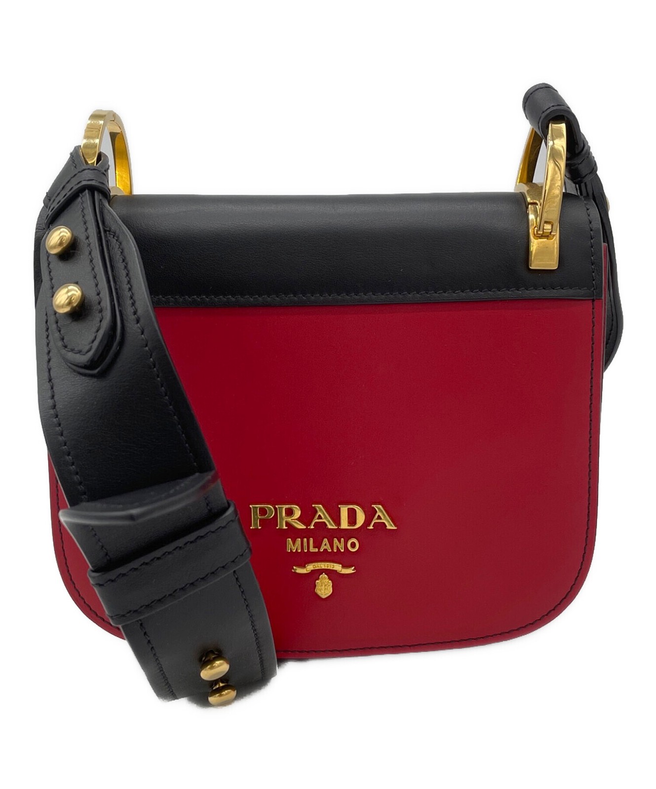 PRADA Bicolor Shoulder Bag Color Red Size Width 7.9 inches Women Made in Italy