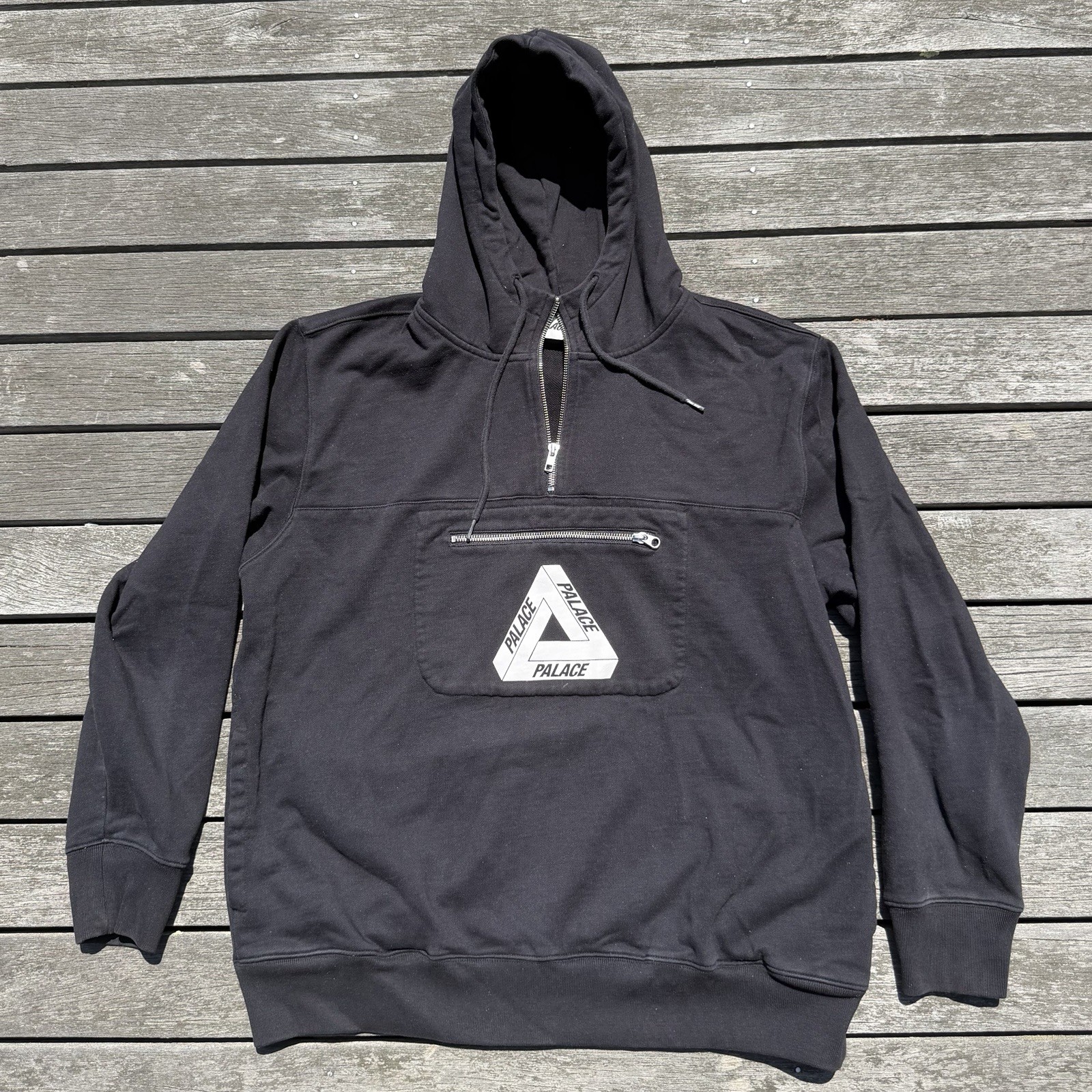 Palace Tri-Ferg Logo Half Zip Heavyweight Black Hoodie Size XL