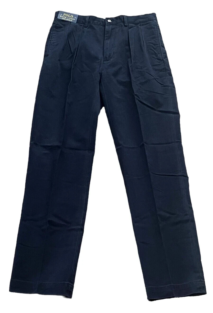 Men Polo Ralph Lauren Logo Chino Classic Fit Pleated Golf Work Pants Navy 32 34