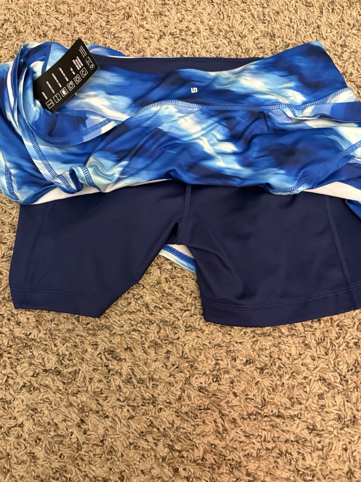 Ideology Women’s Blue/White Tie-Dye Tennis Skort S Pull-On Elastic Stretch