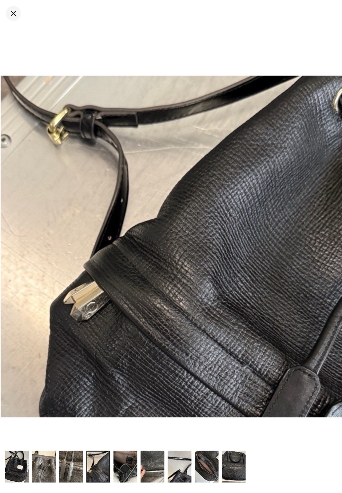 Luana Italy Black Bucket Drawstring Bag, Double Handles, Silver Hardware
