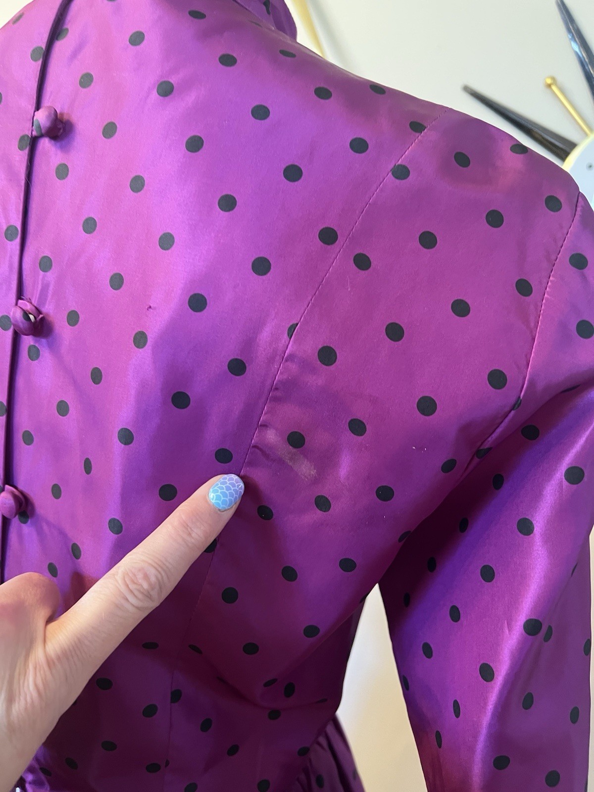 VTG 80s Willi Smith WilliWear 6 Taffeta Dress Purple Black Polkadots Pouf Skirt
