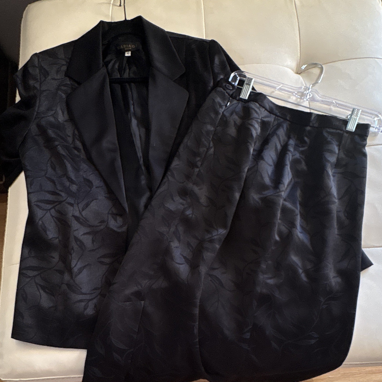 Vintage Mariage Mode Black 2-Piece Floral Skirt Suit Set Jacket/Skirt Women’s 10