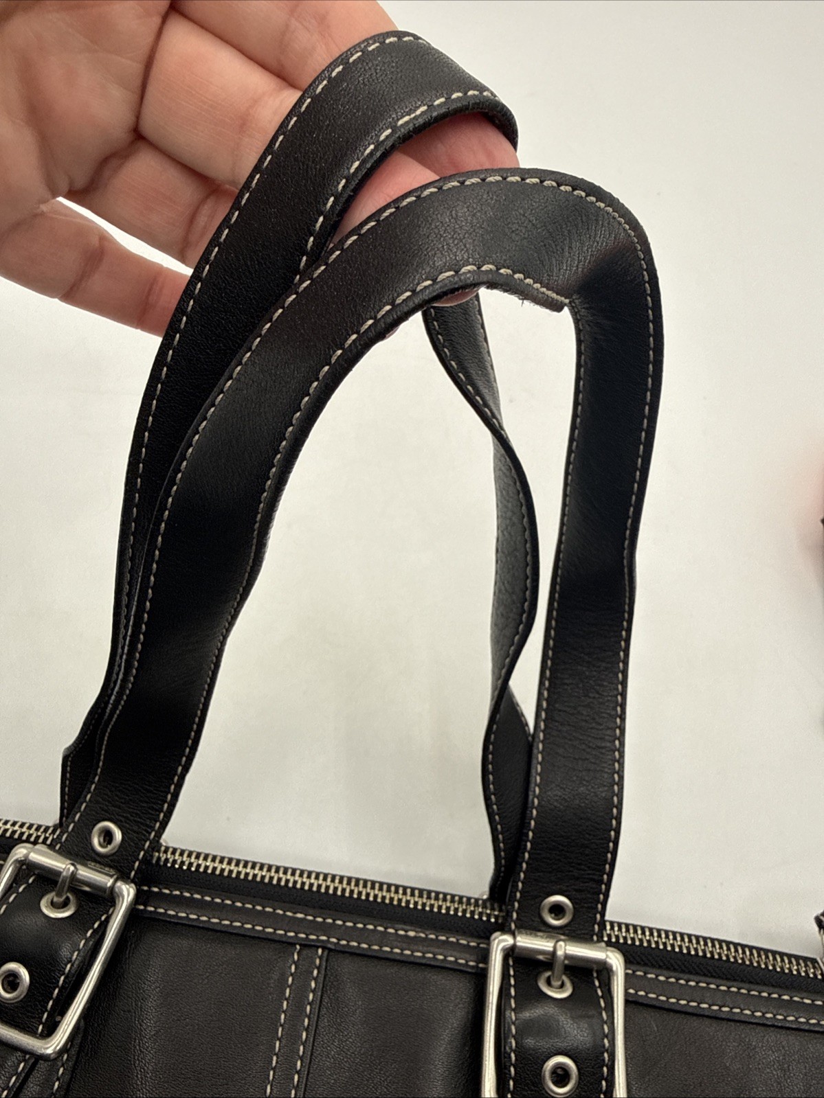 Vintage Coach Hampton 9554 Black Leather Tote Satchel Purse Buckles W/check Book