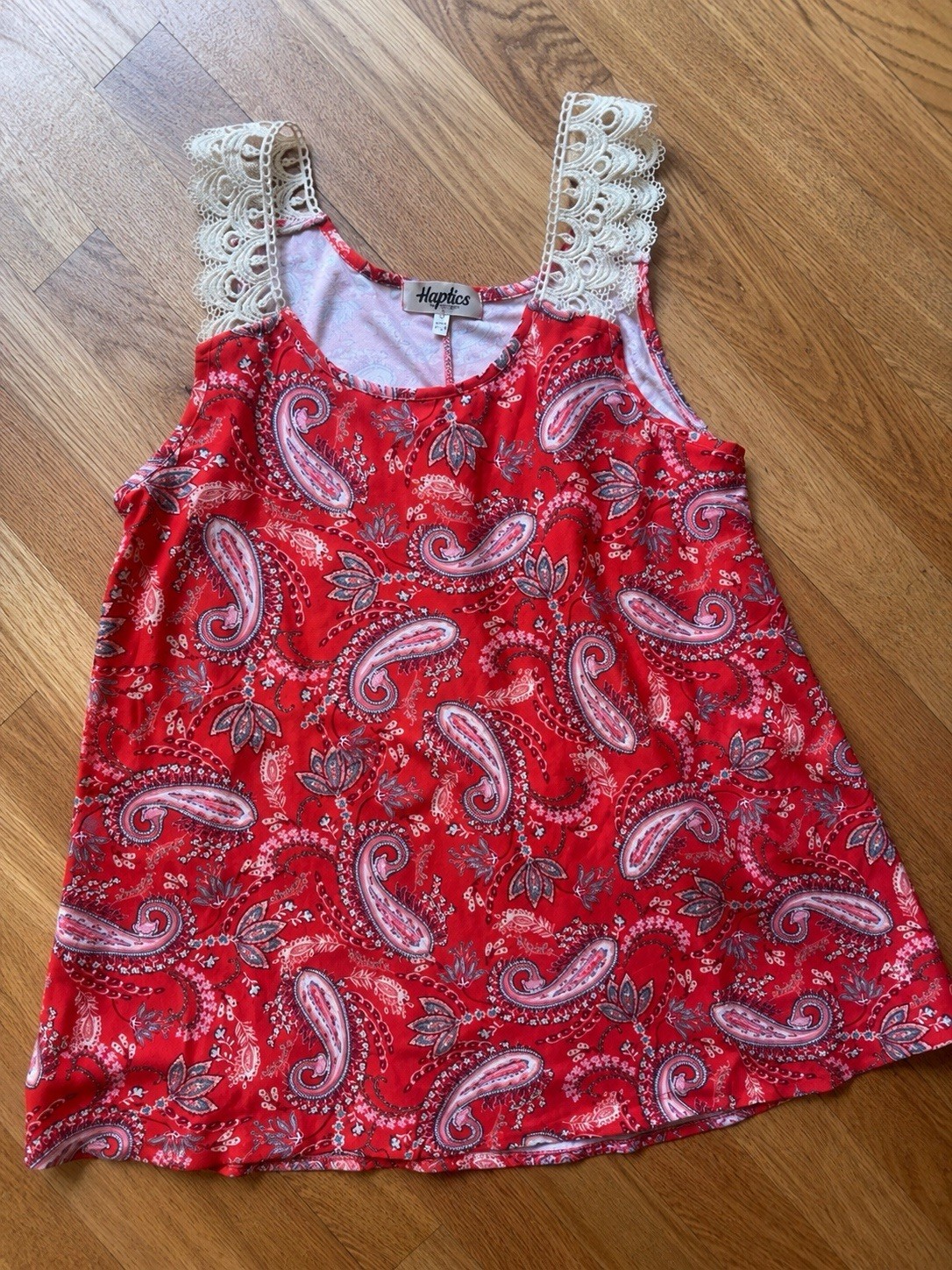 Red Paisley Lace Strap Sleeveless Tank Top Boho Boutique Size S