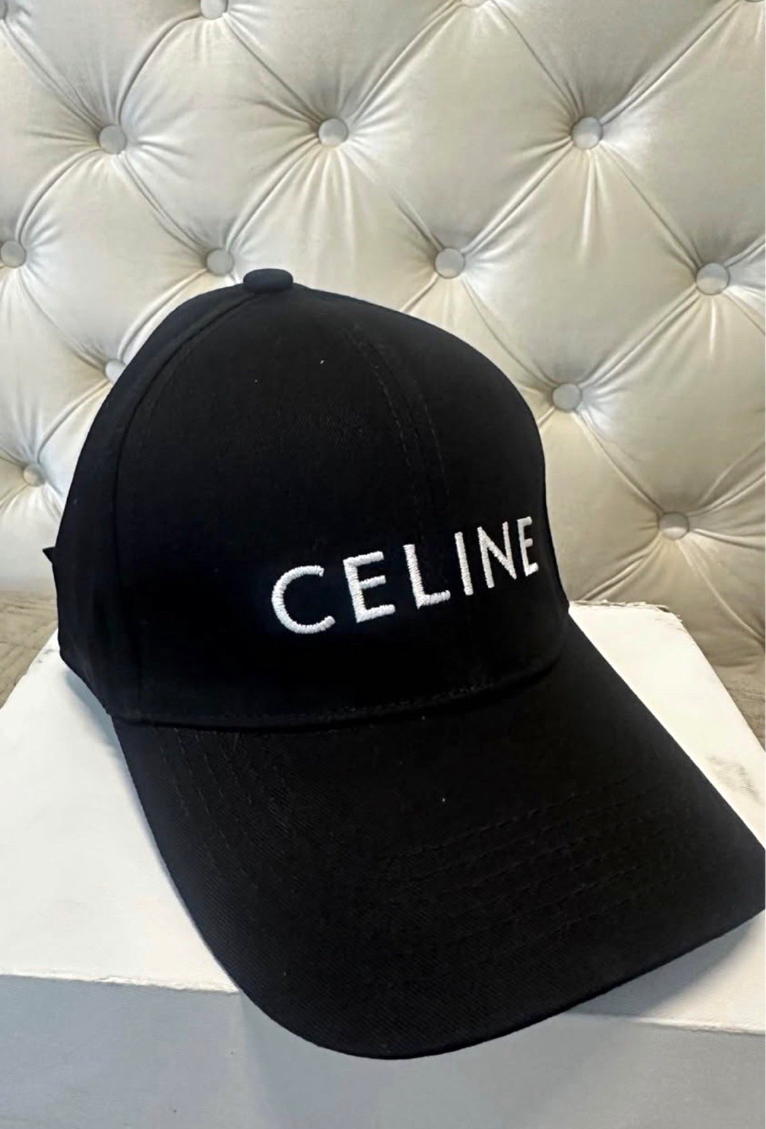 CELINE Black Logo Embroidered Adjustable Cotton Baseball Cap Women’s Size M