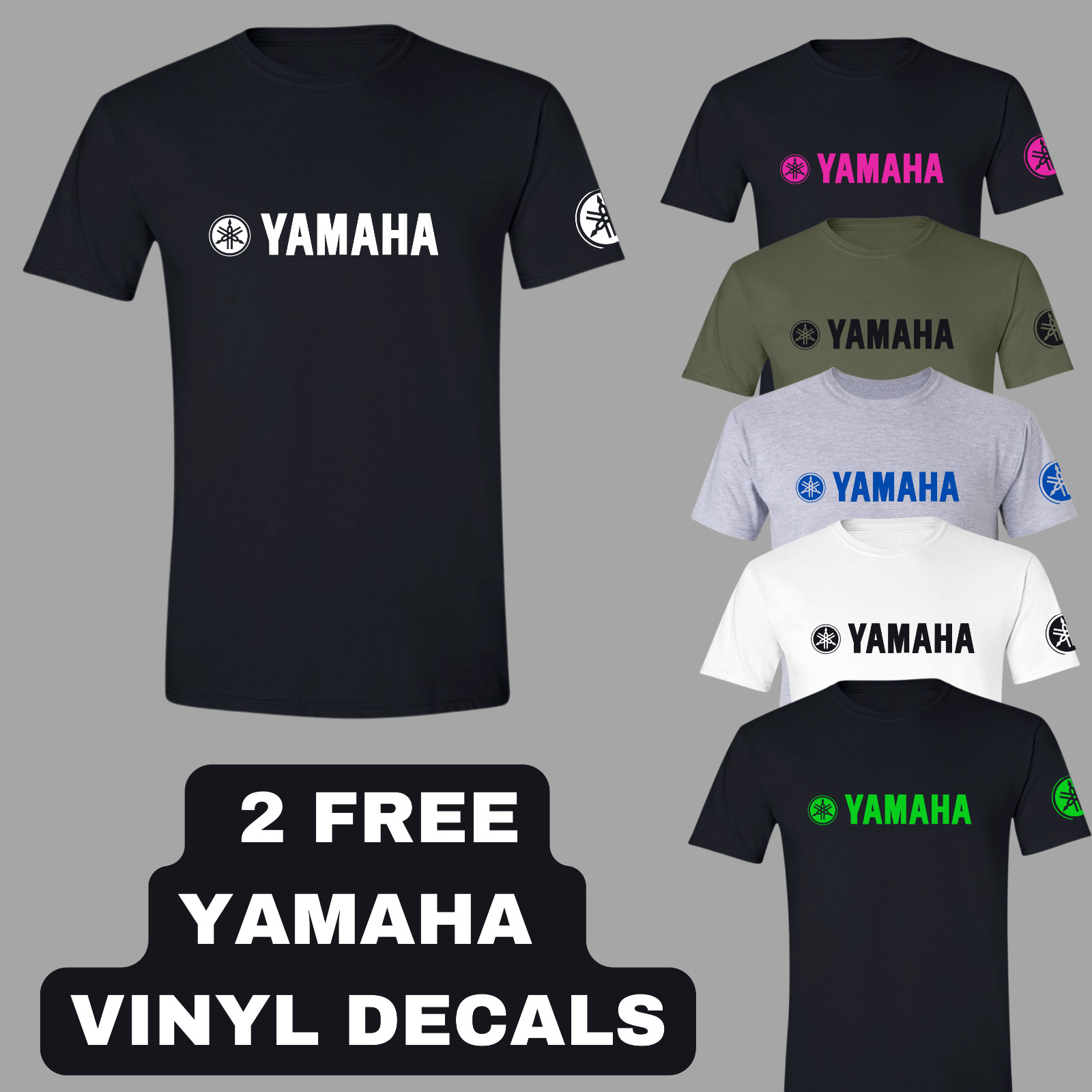 Yamaha Motorcycle Racing T-Shirt with 2 FREE Vinyl Decals, Sleeve Logo Motocross