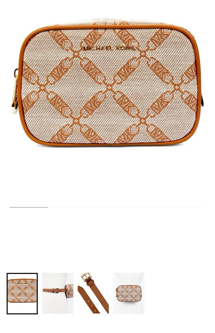 Michael Kors Women’s Brown/Beige Logo Geometric Skinny Belt w/ Zip Pouch, S