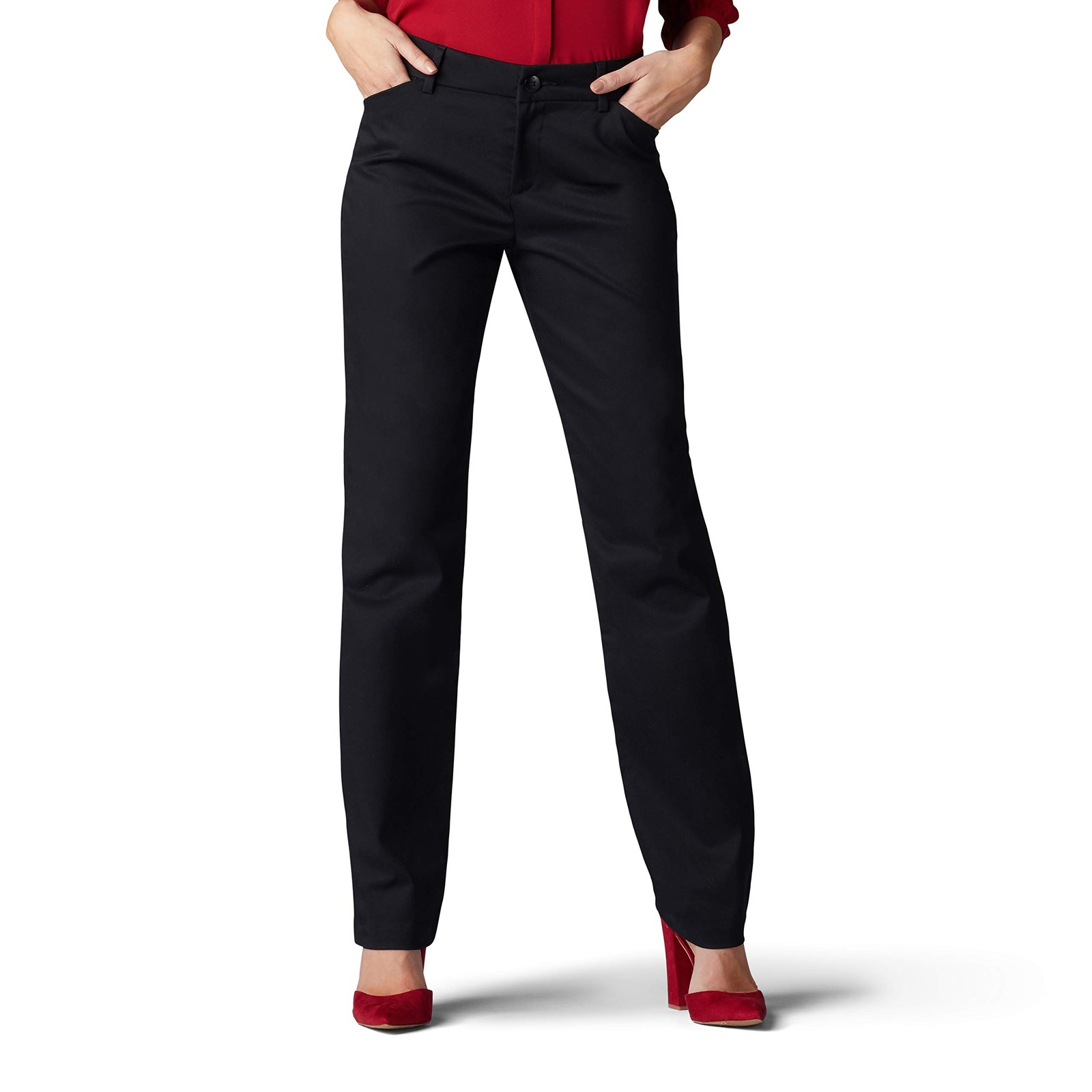Wrinkle Free Relaxed Straight Leg Pant Black 8 Long