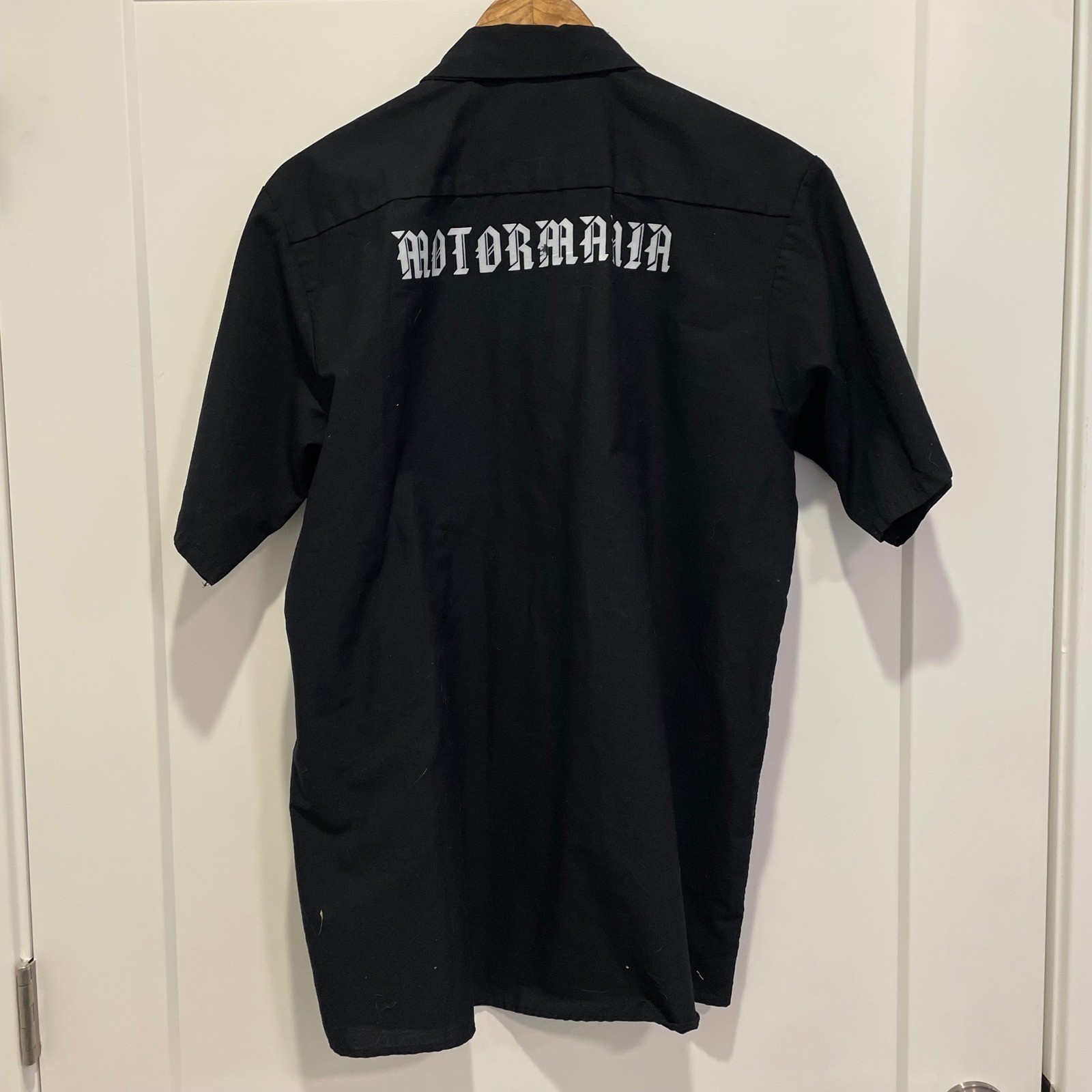 VTG Motormania Red Kap Work Shirt Mens L Black Short Sleeve Button Up SP24BK
