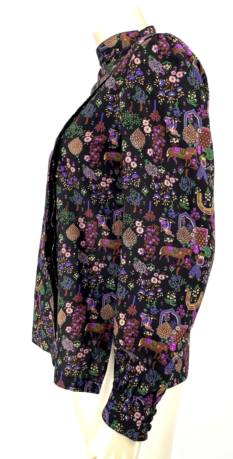 Amazing VTG 80s High Neck Sultan Raja Warrior Horse Print Button Up Shirt Top md