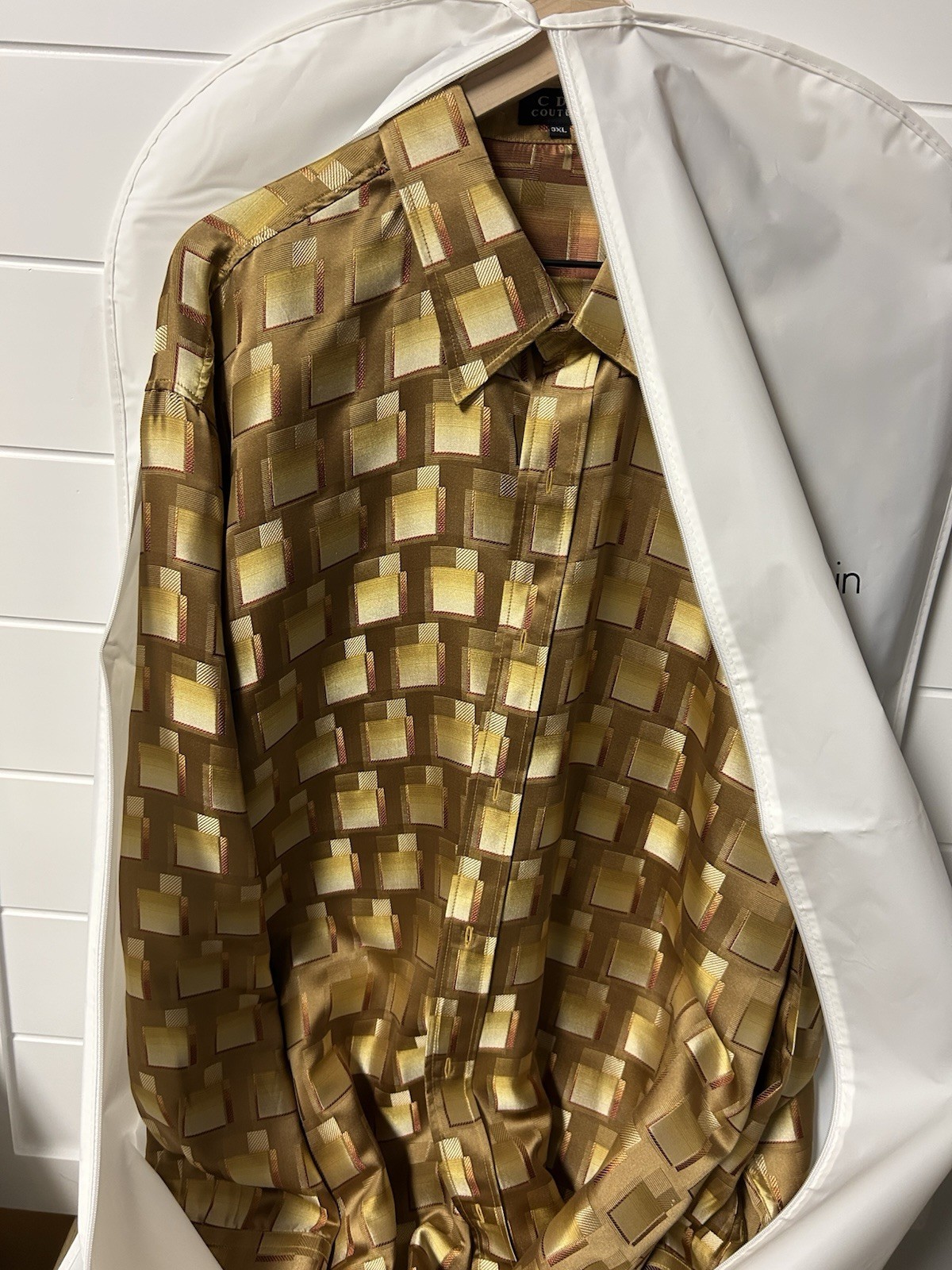 CDS Creme De Silk Couture by Egdon Heath Mens 100% Silk Shirt Size 3XL Gold Bric