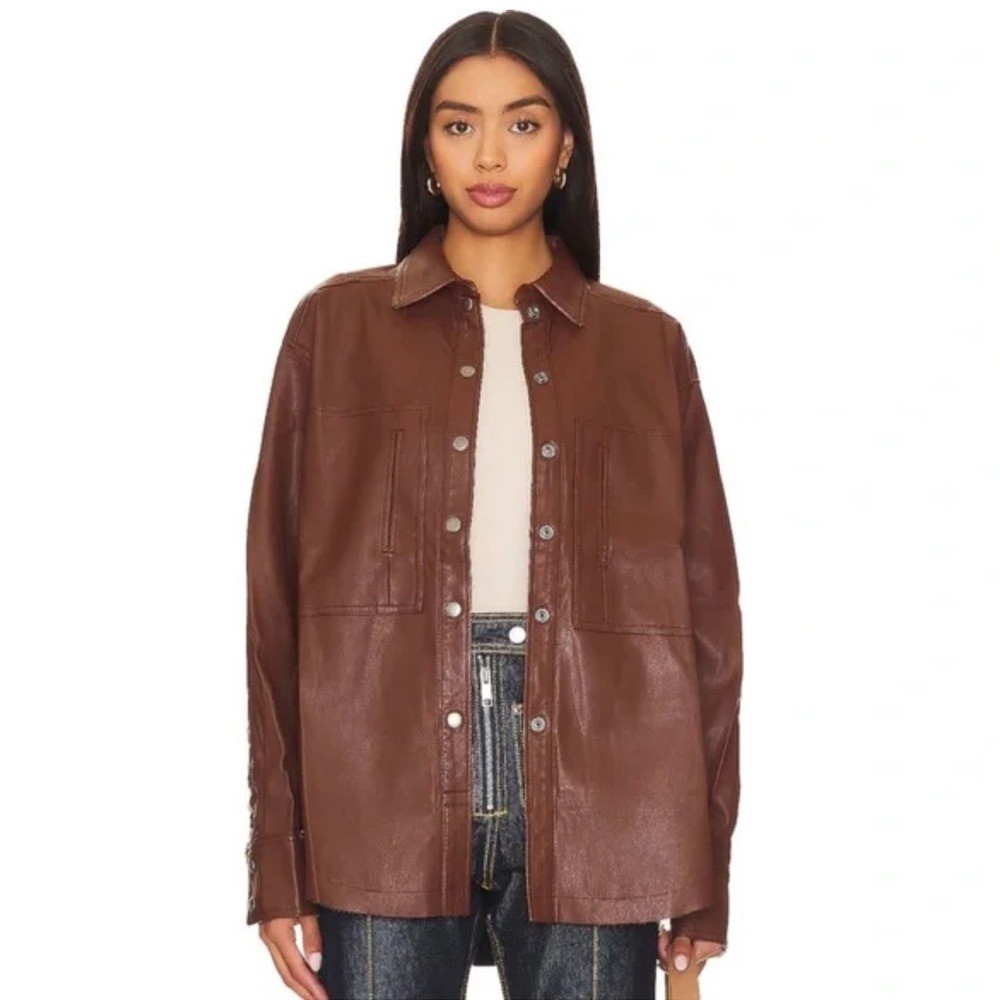 Free People – We The Free Chocolate easy, Rider, vegan leather shirt. Size large