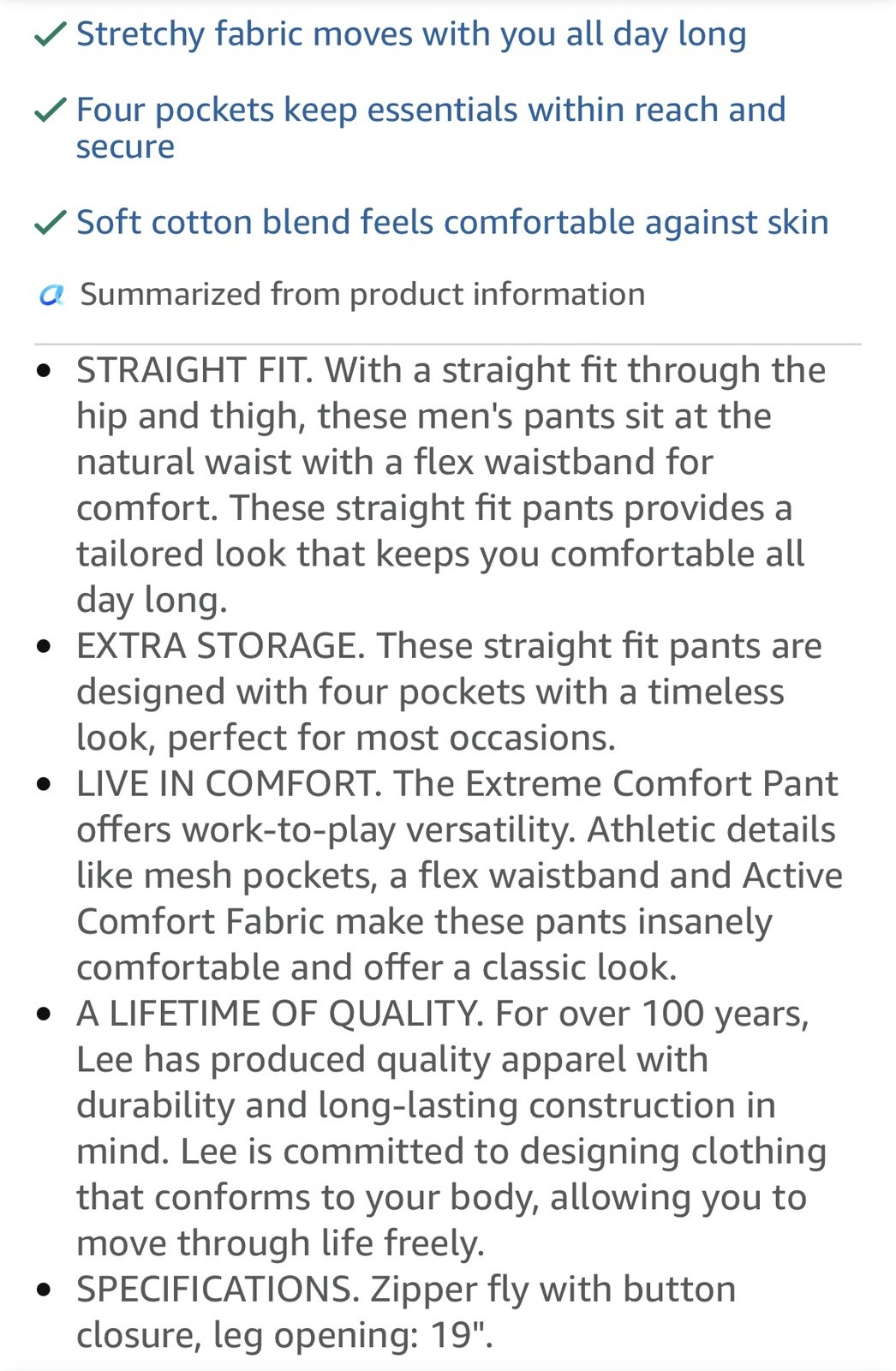 Lee Extreme Motion Pants Mens Stretch 52×28 Khaki Straight Fit Tapered Leg – New