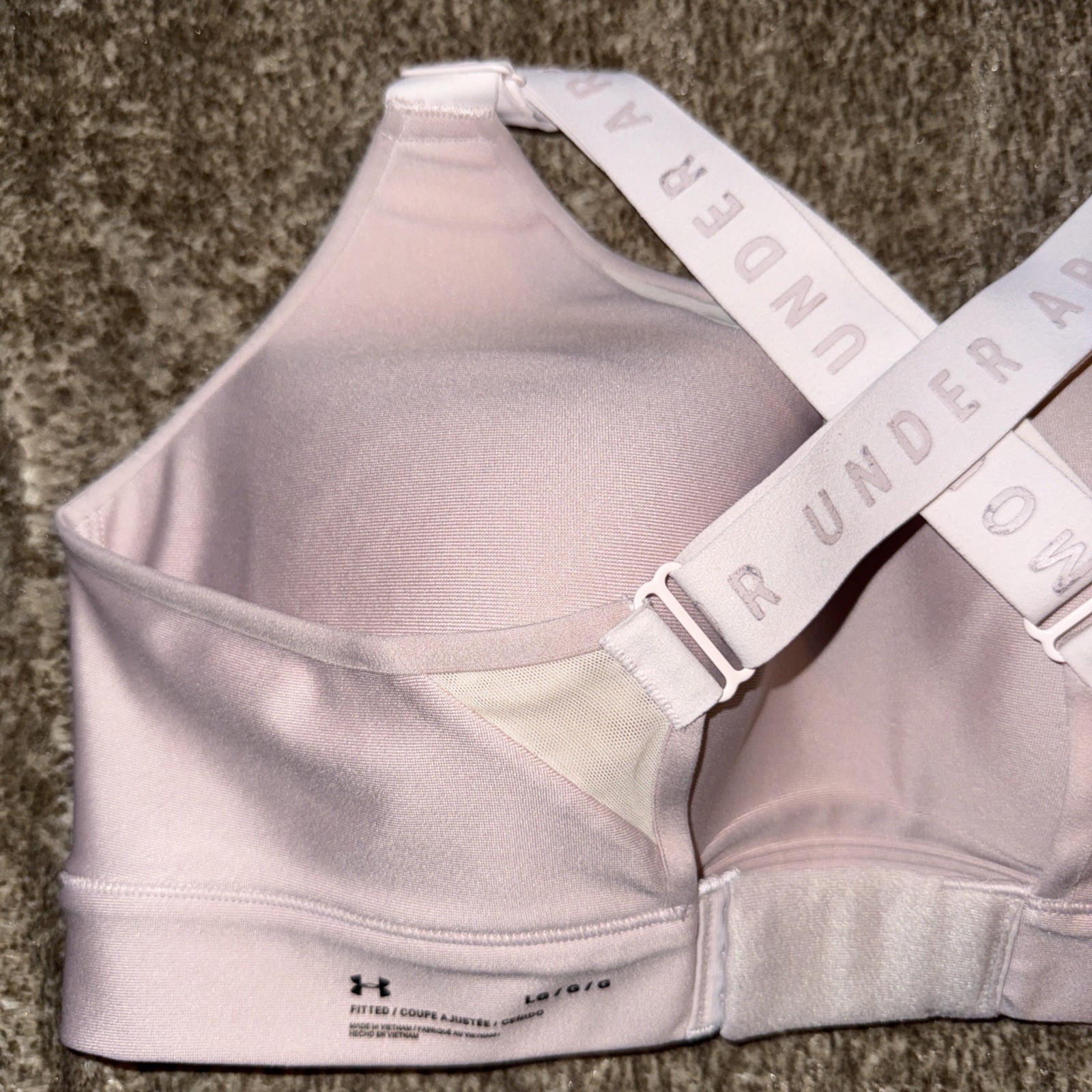 Pre Owned Under Armour Nude Beige Crossback Fitted Sports Bra Logo Large L